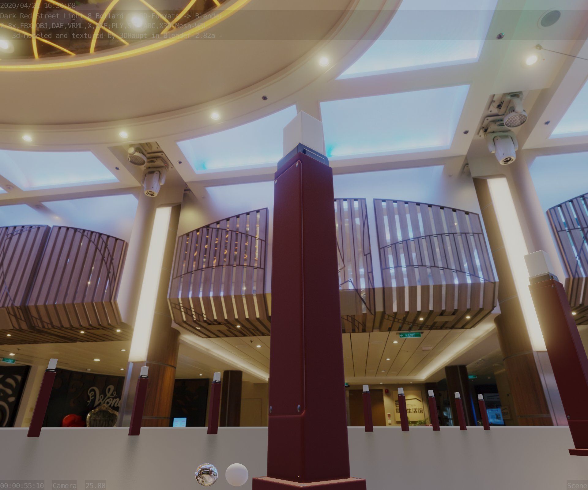 Street Light 8 Bollard 900mm Dark Red Version 3 Low-poly 3D model_49