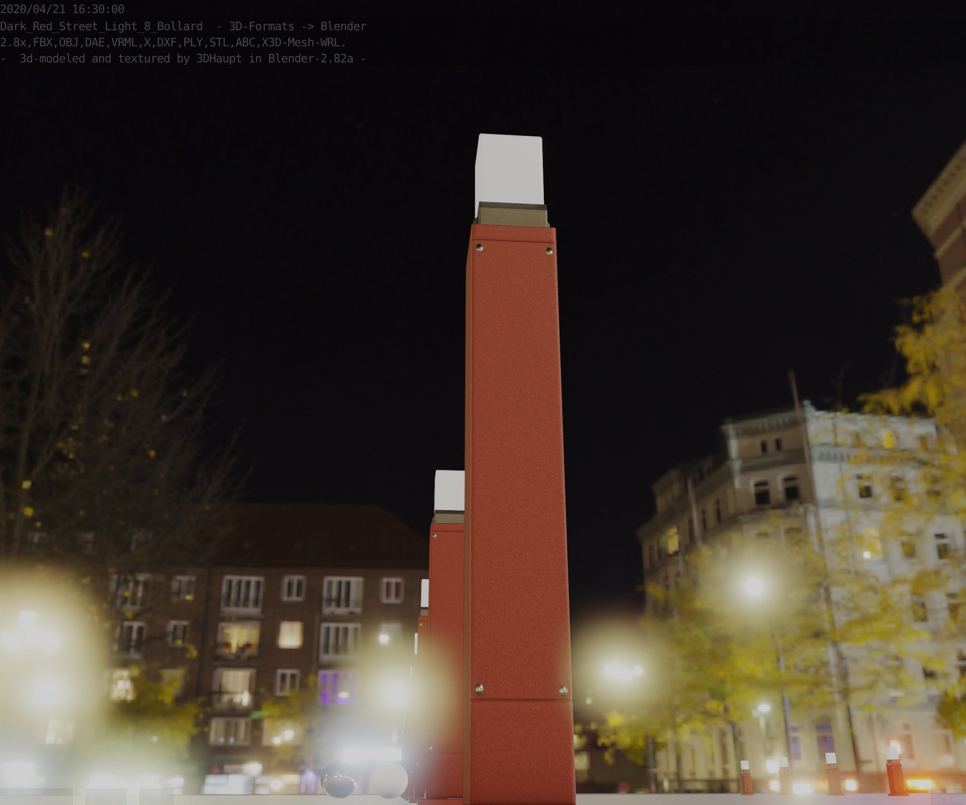 Street Light 8 Bollard 900mm Dark Red Version 3 Low-poly 3D model_39
