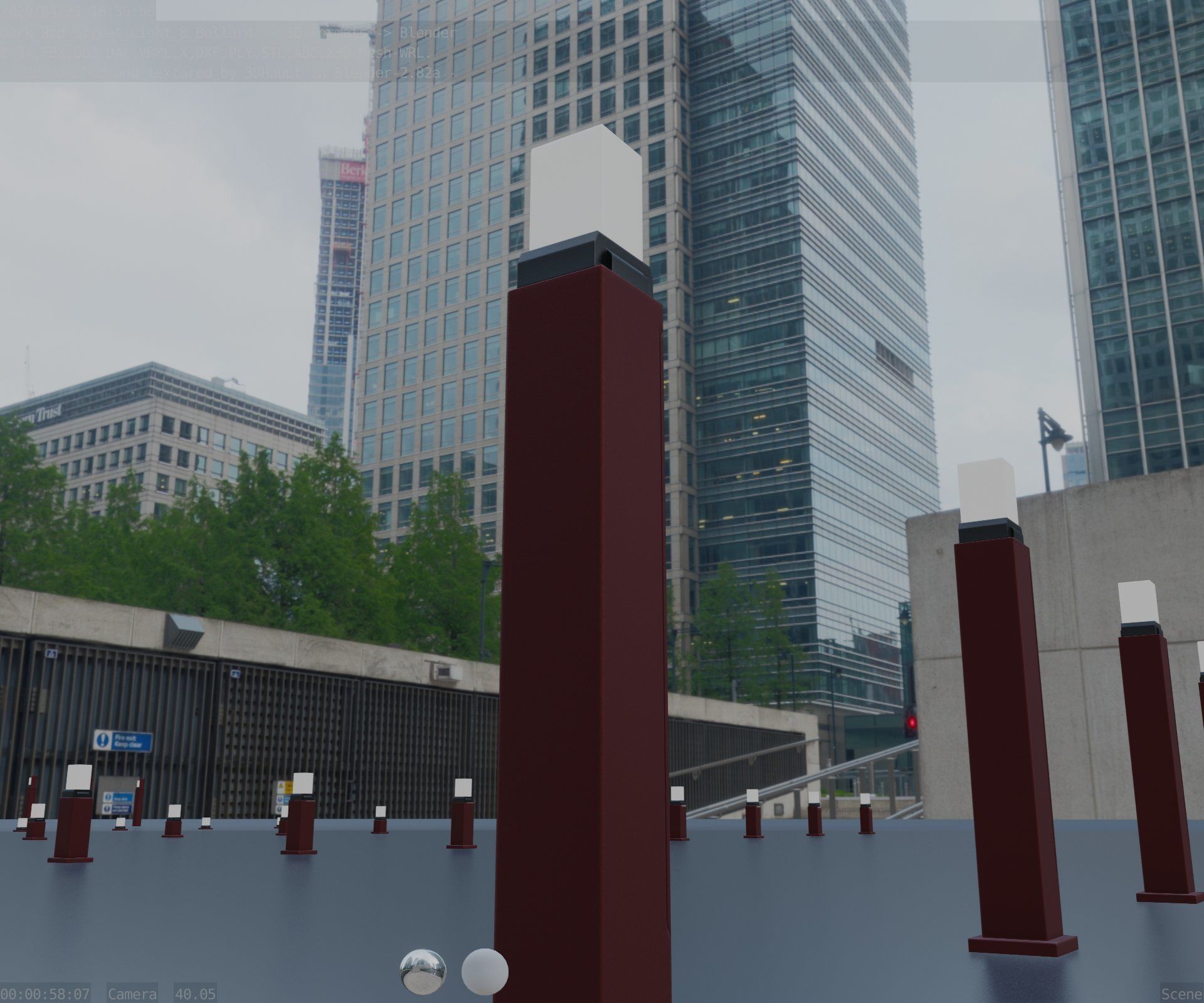 Street Light 8 Bollard 900mm Dark Red Version 3 Low-poly 3D model_98