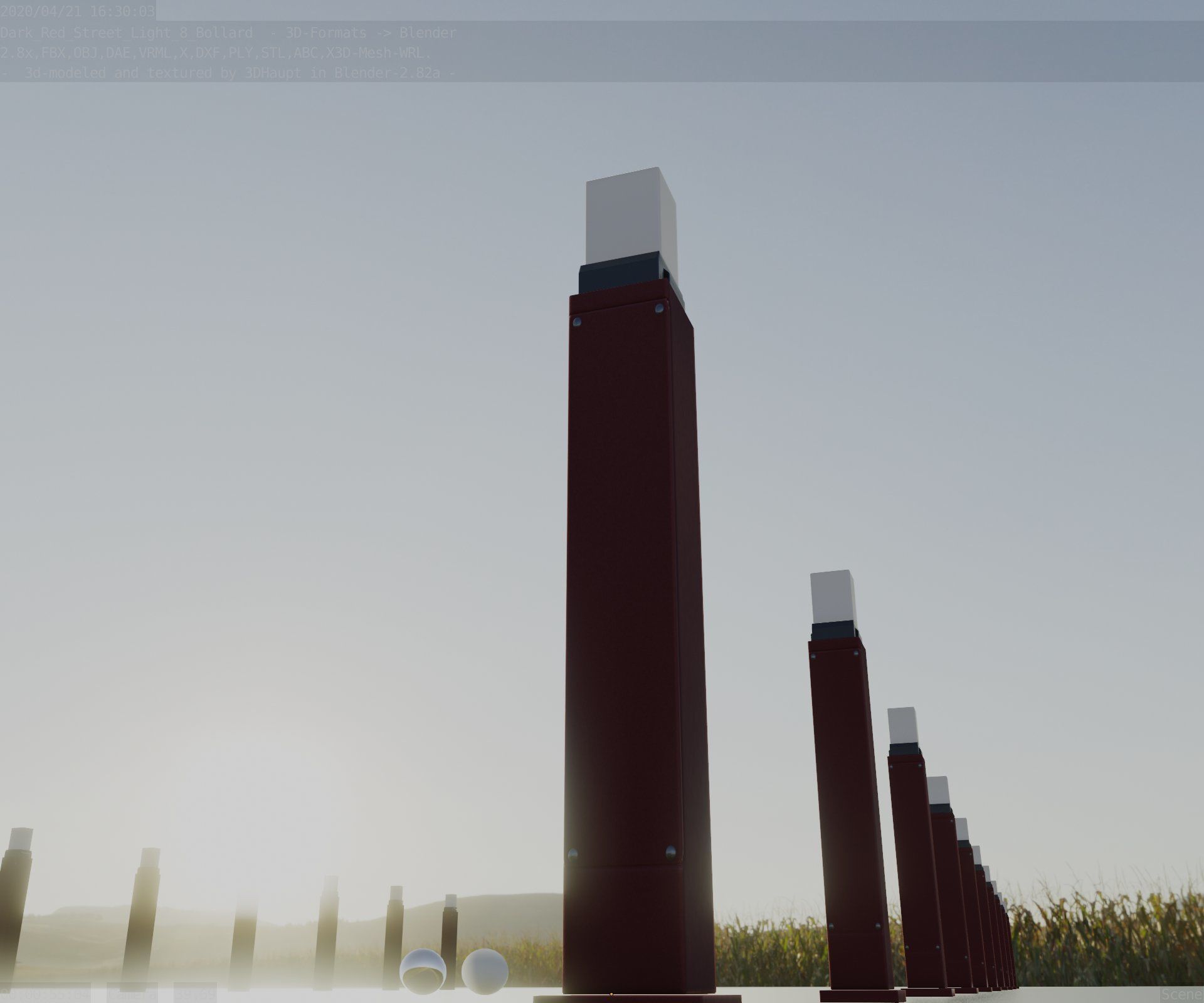 Street Light 8 Bollard 900mm Dark Red Version 3 Low-poly 3D model_43