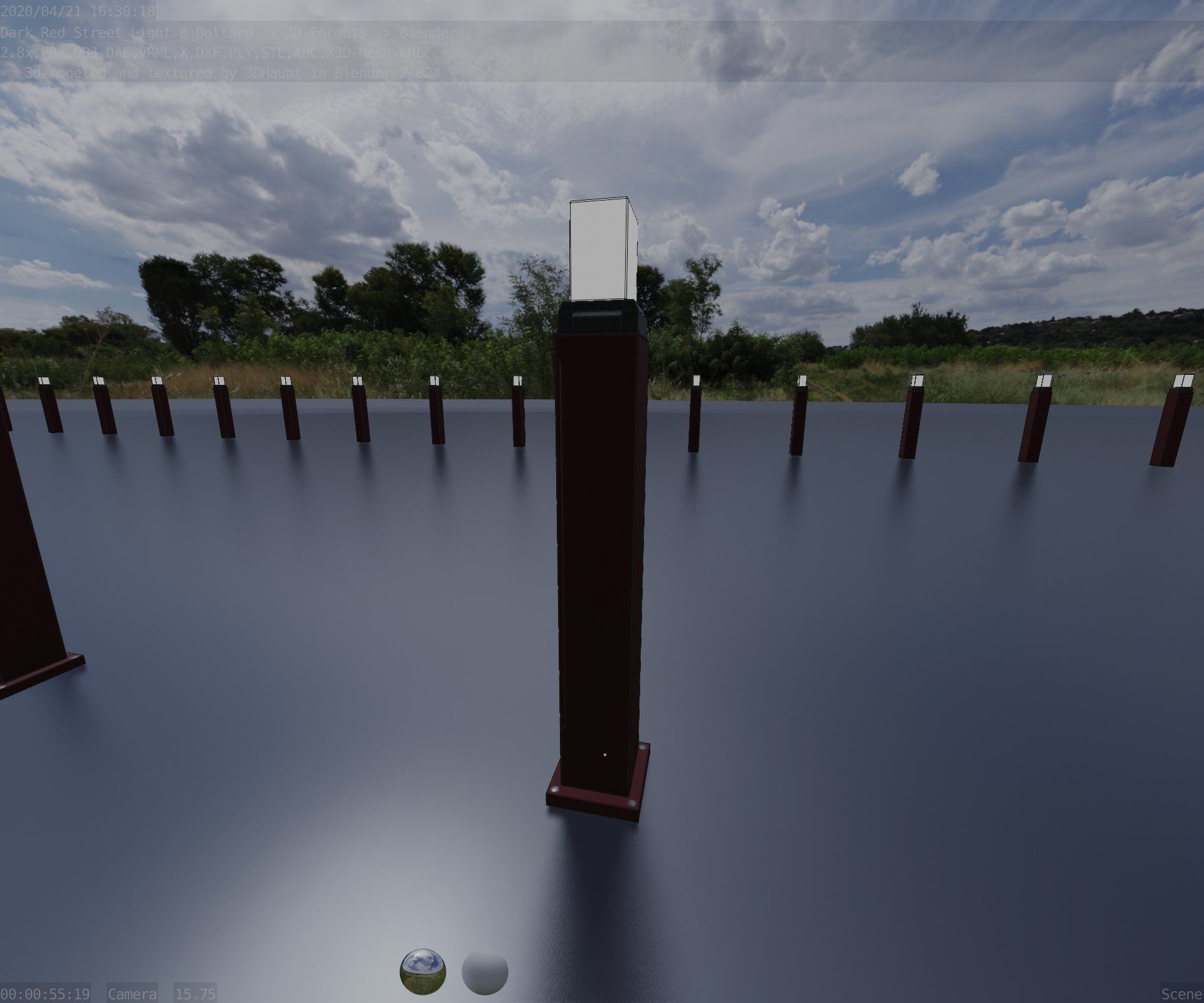 Street Light 8 Bollard 900mm Dark Red Version 3 Low-poly 3D model_58