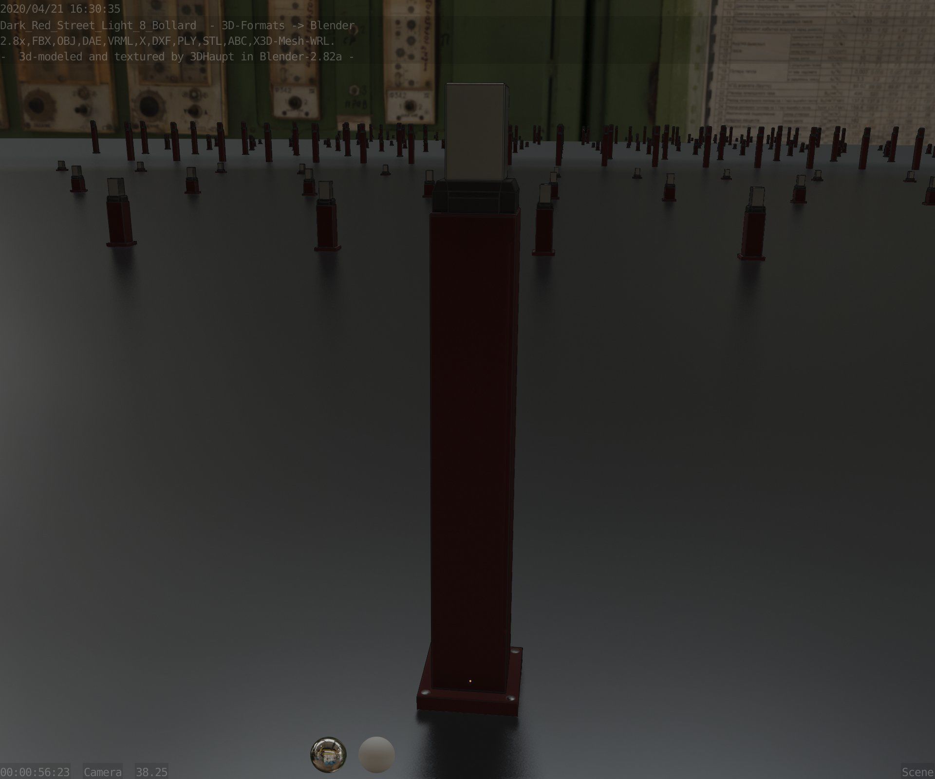 Street Light 8 Bollard 900mm Dark Red Version 3 Low-poly 3D model_66