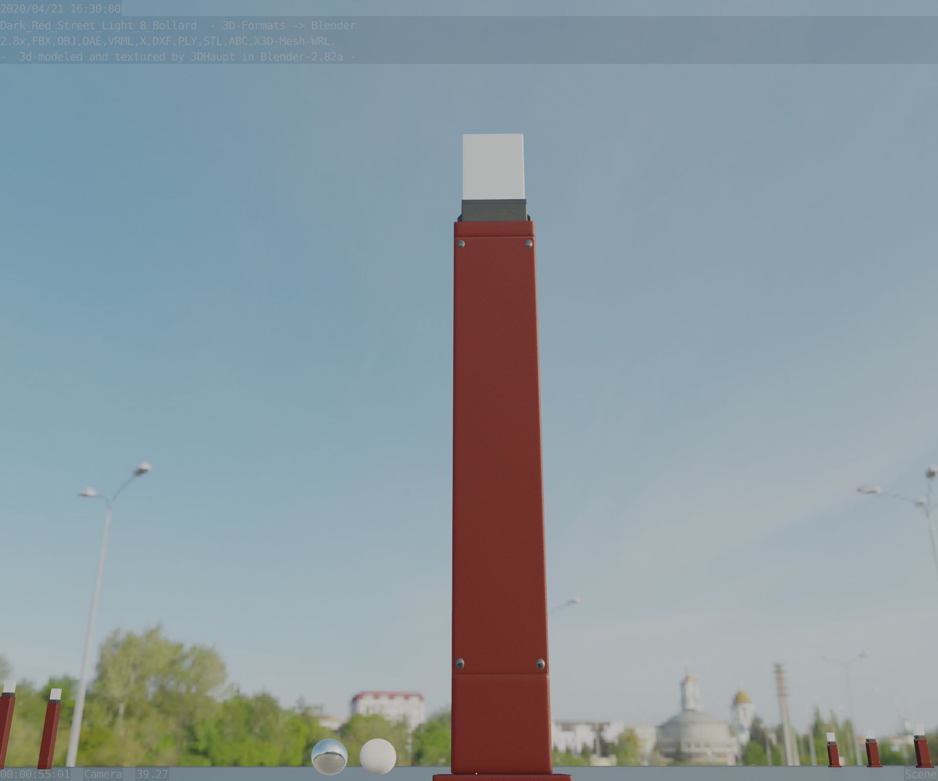 Street Light 8 Bollard 900mm Dark Red Version 3 Low-poly 3D model_40