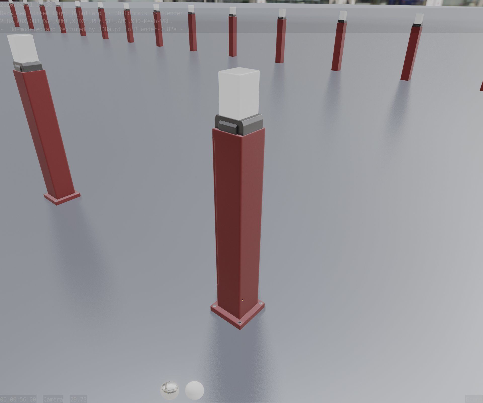 Street Light 8 Bollard 900mm Dark Red Version 3 Low-poly 3D model_63