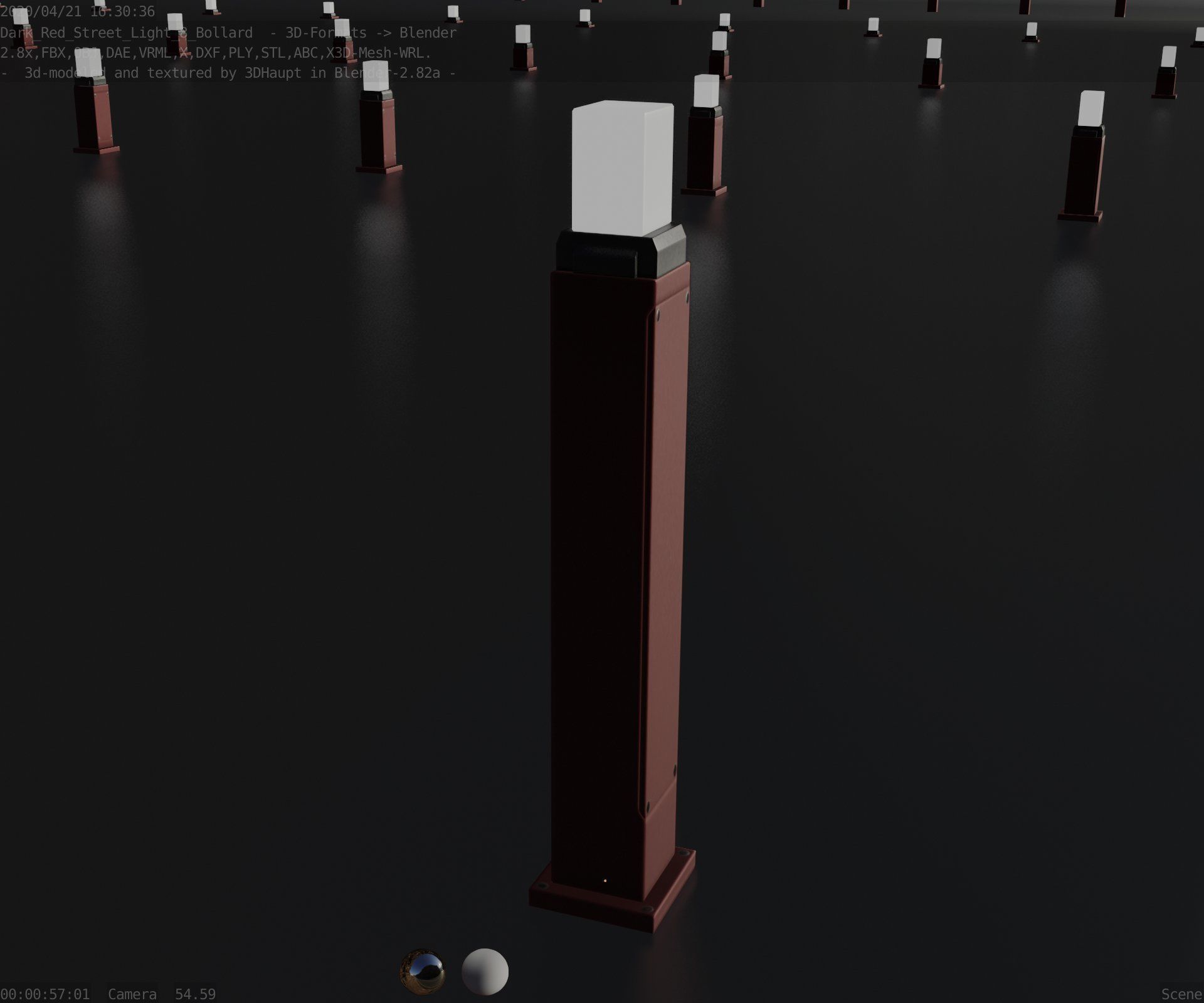 Street Light 8 Bollard 900mm Dark Red Version 3 Low-poly 3D model_68