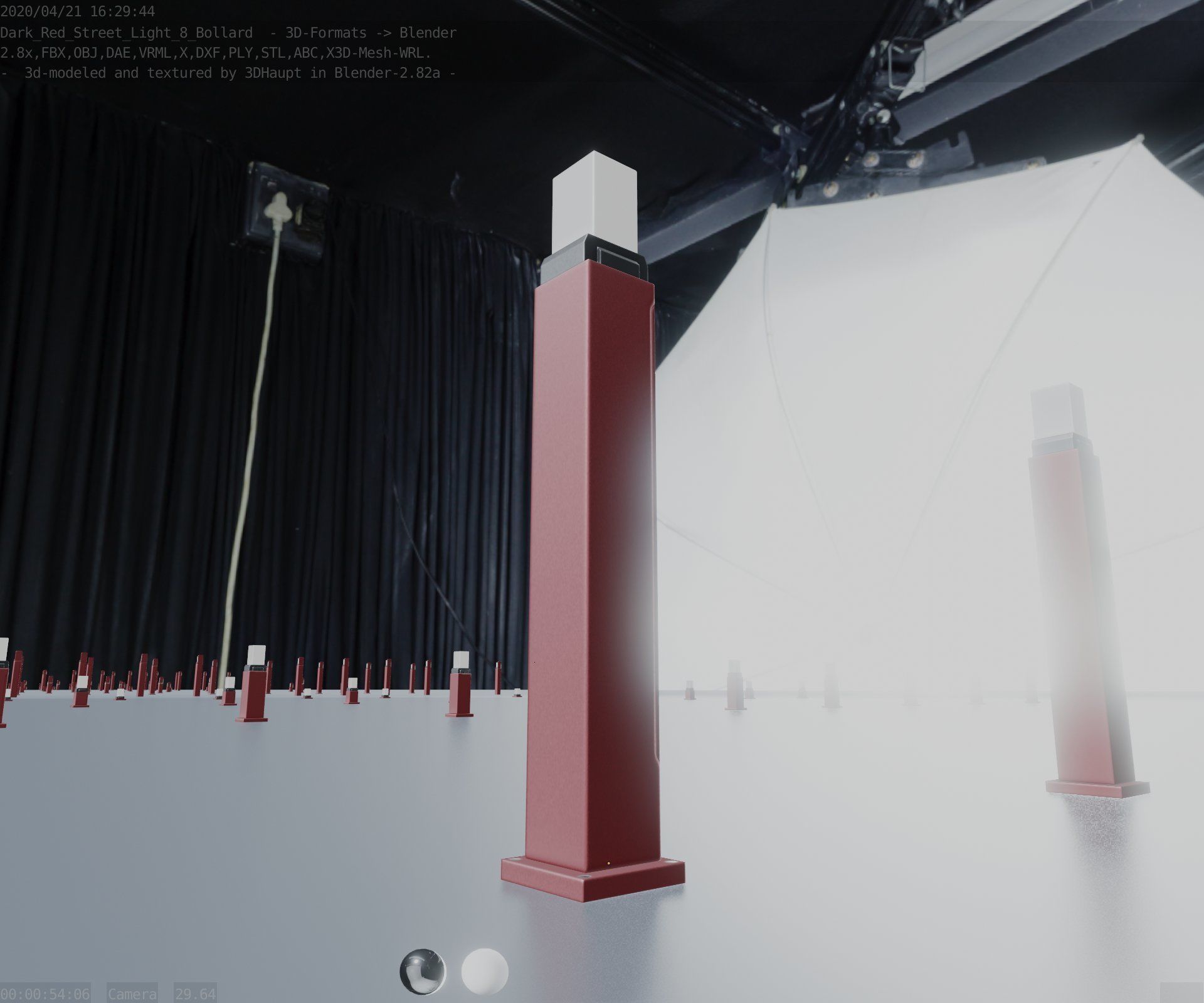 Street Light 8 Bollard 900mm Dark Red Version 3 Low-poly 3D model_22