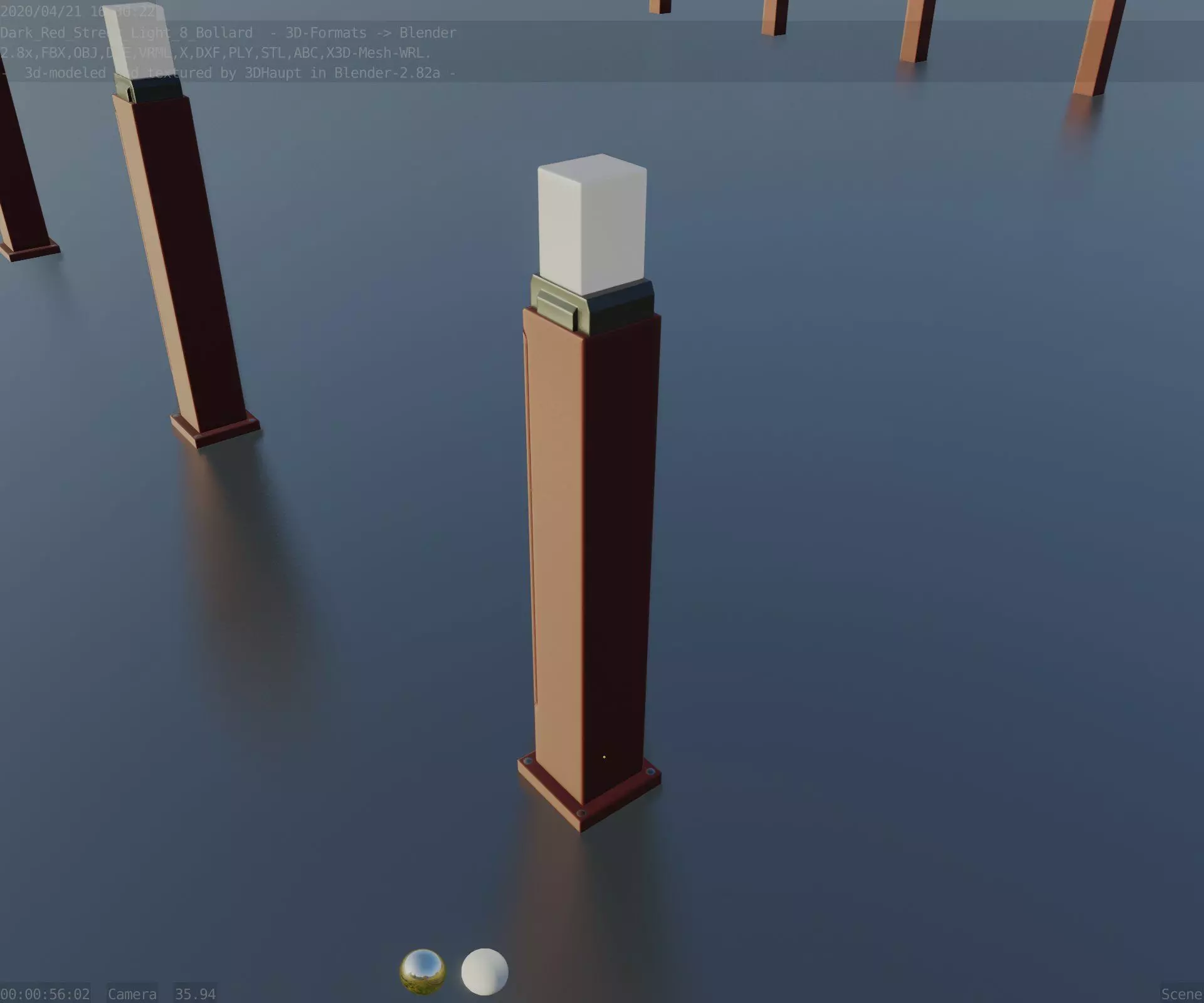 Street Light 8 Bollard 900mm Dark Red Version 3 Low-poly 3D model_0