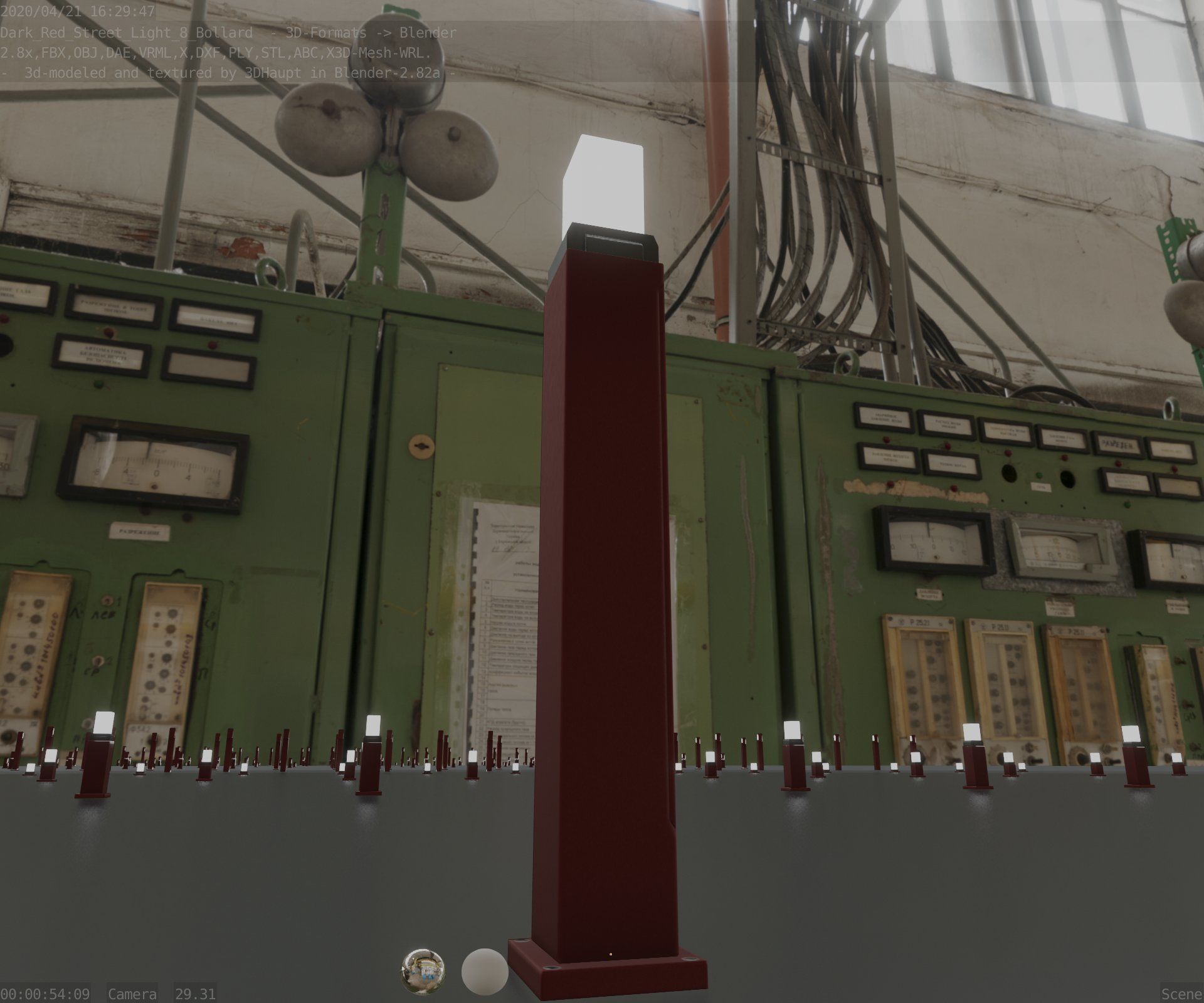 Street Light 8 Bollard 900mm Dark Red Version 3 Low-poly 3D model_25