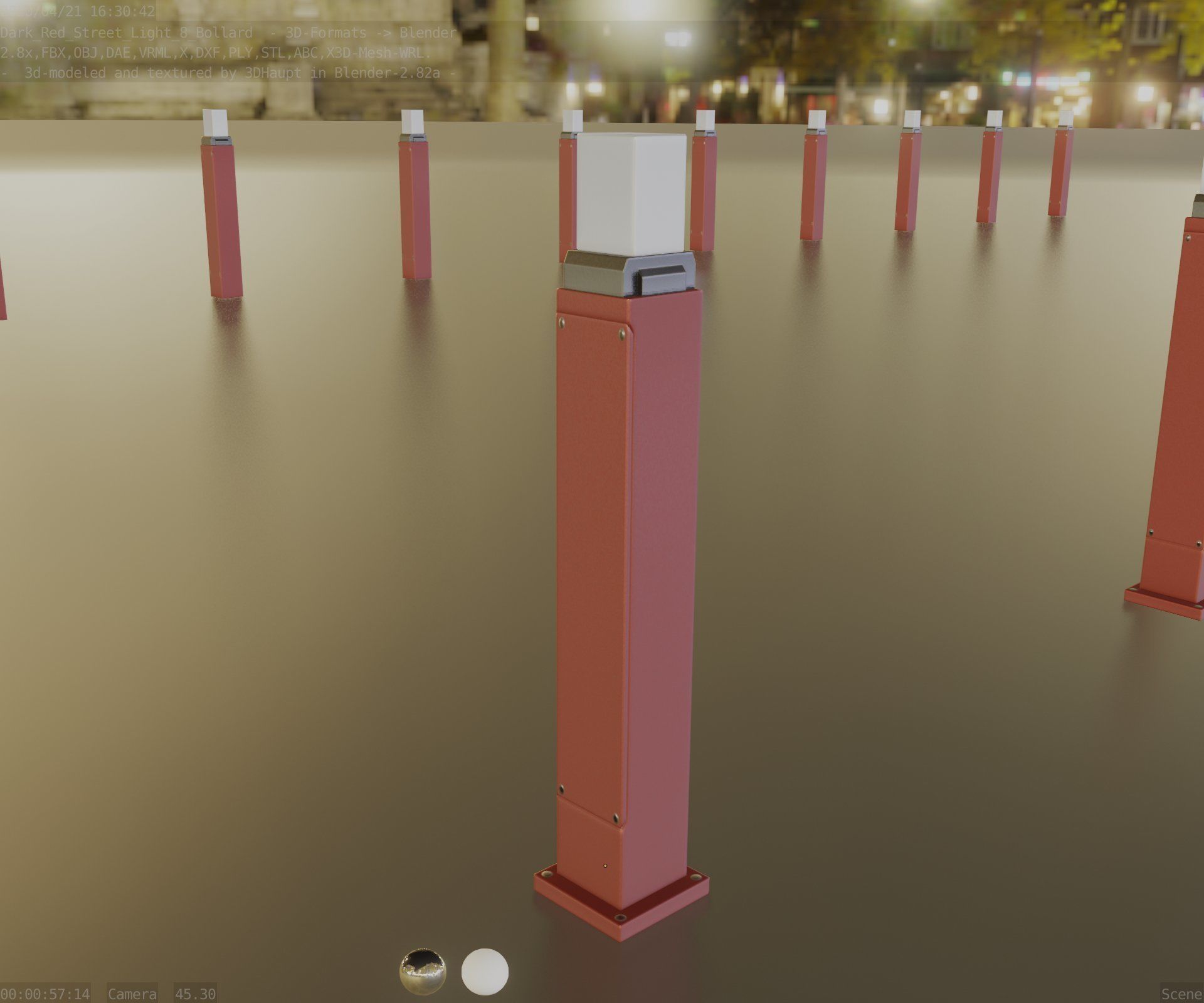 Street Light 8 Bollard 900mm Dark Red Version 3 Low-poly 3D model_81