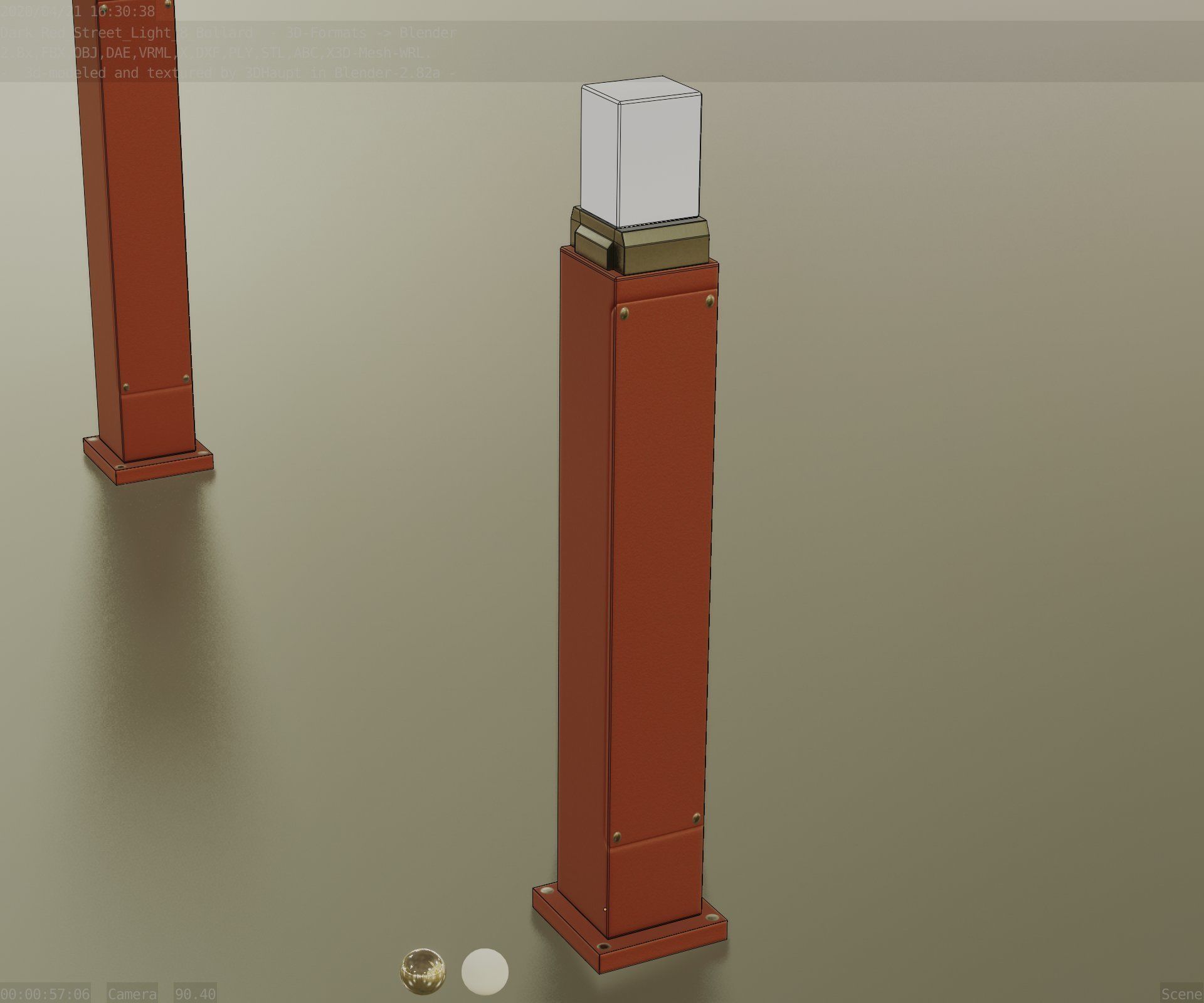 Street Light 8 Bollard 900mm Dark Red Version 3 Low-poly 3D model_73