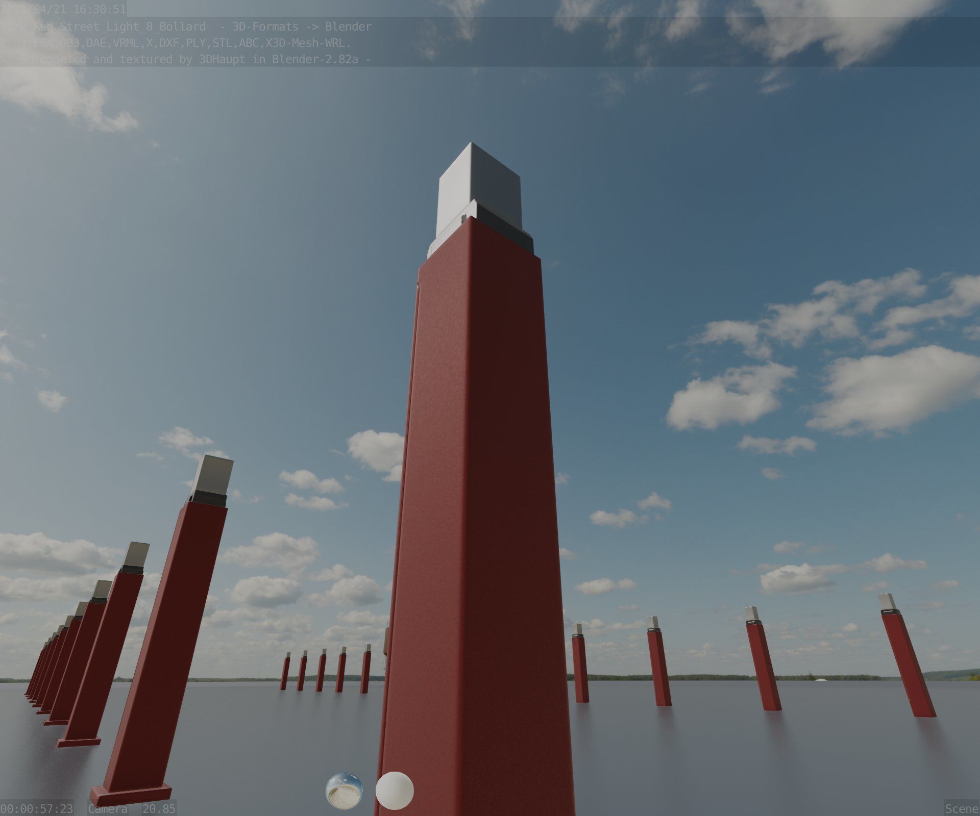 Street Light 8 Bollard 900mm Dark Red Version 3 Low-poly 3D model_90