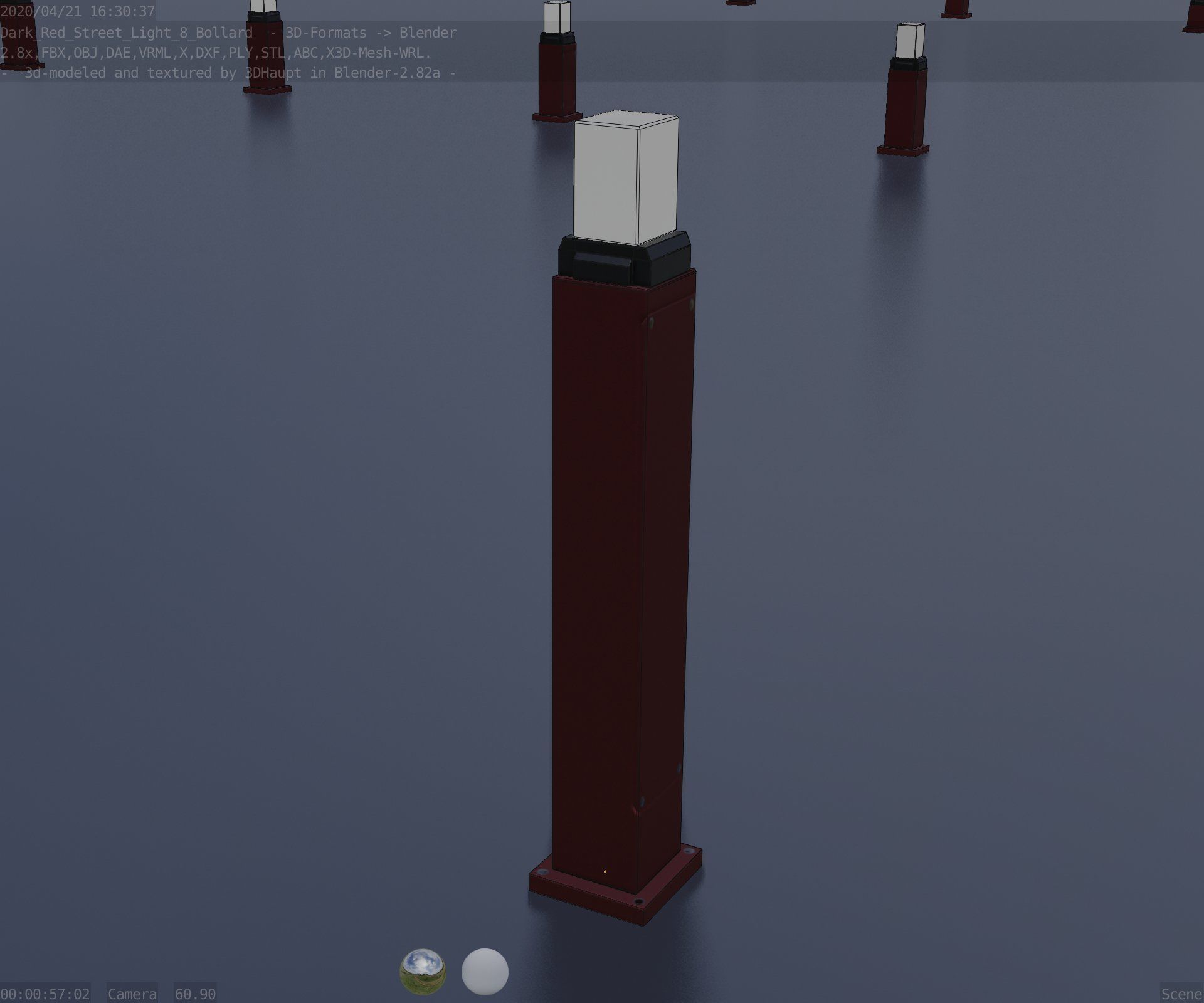 Street Light 8 Bollard 900mm Dark Red Version 3 Low-poly 3D model_69