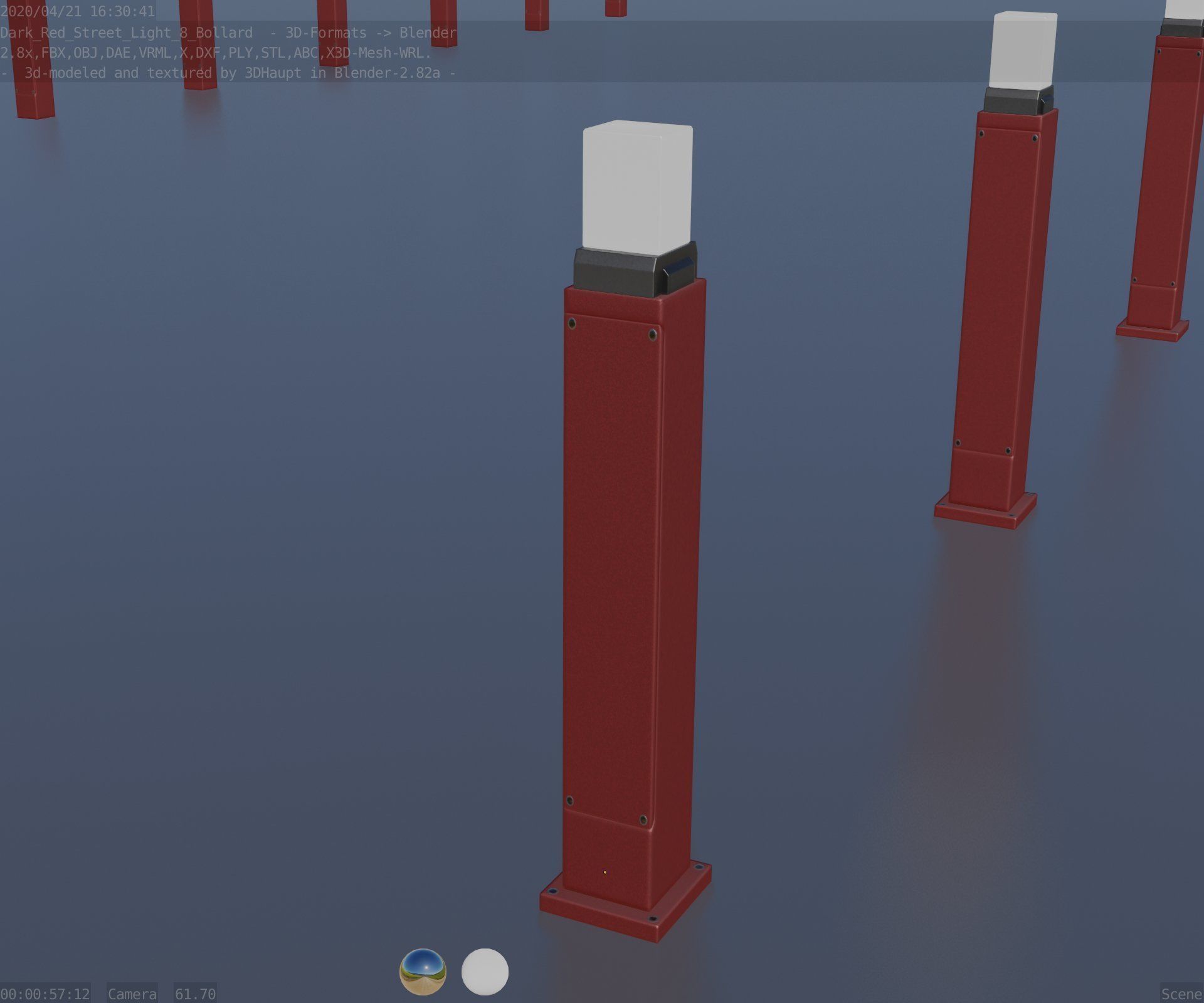 Street Light 8 Bollard 900mm Dark Red Version 3 Low-poly 3D model_79