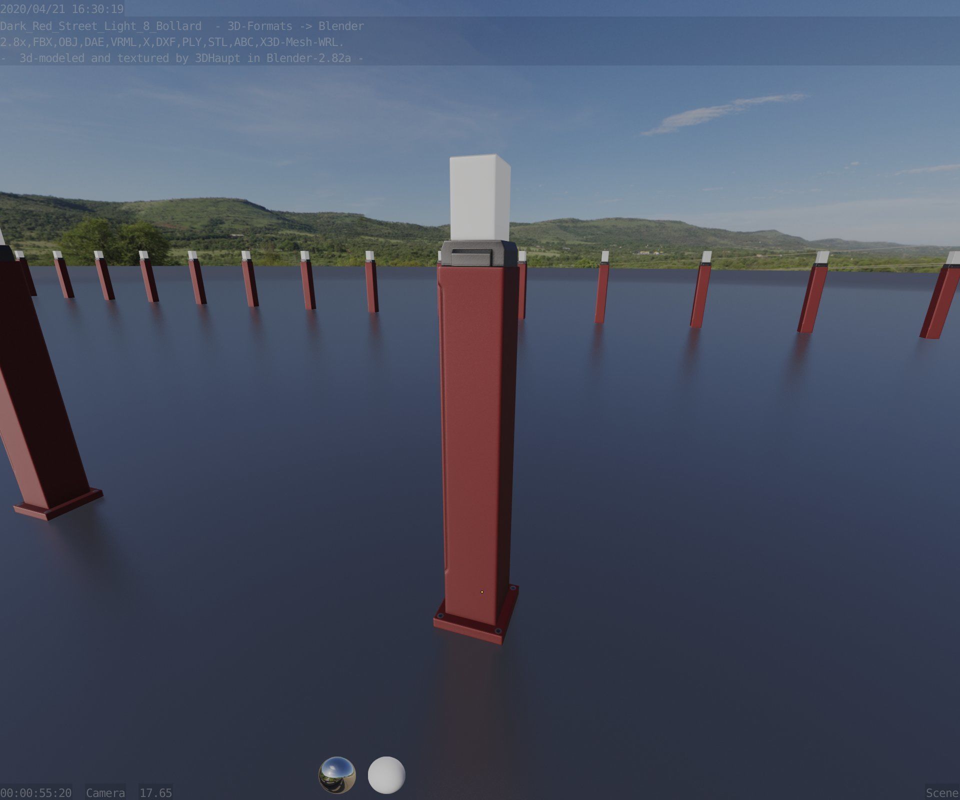 Street Light 8 Bollard 900mm Dark Red Version 3 Low-poly 3D model_59