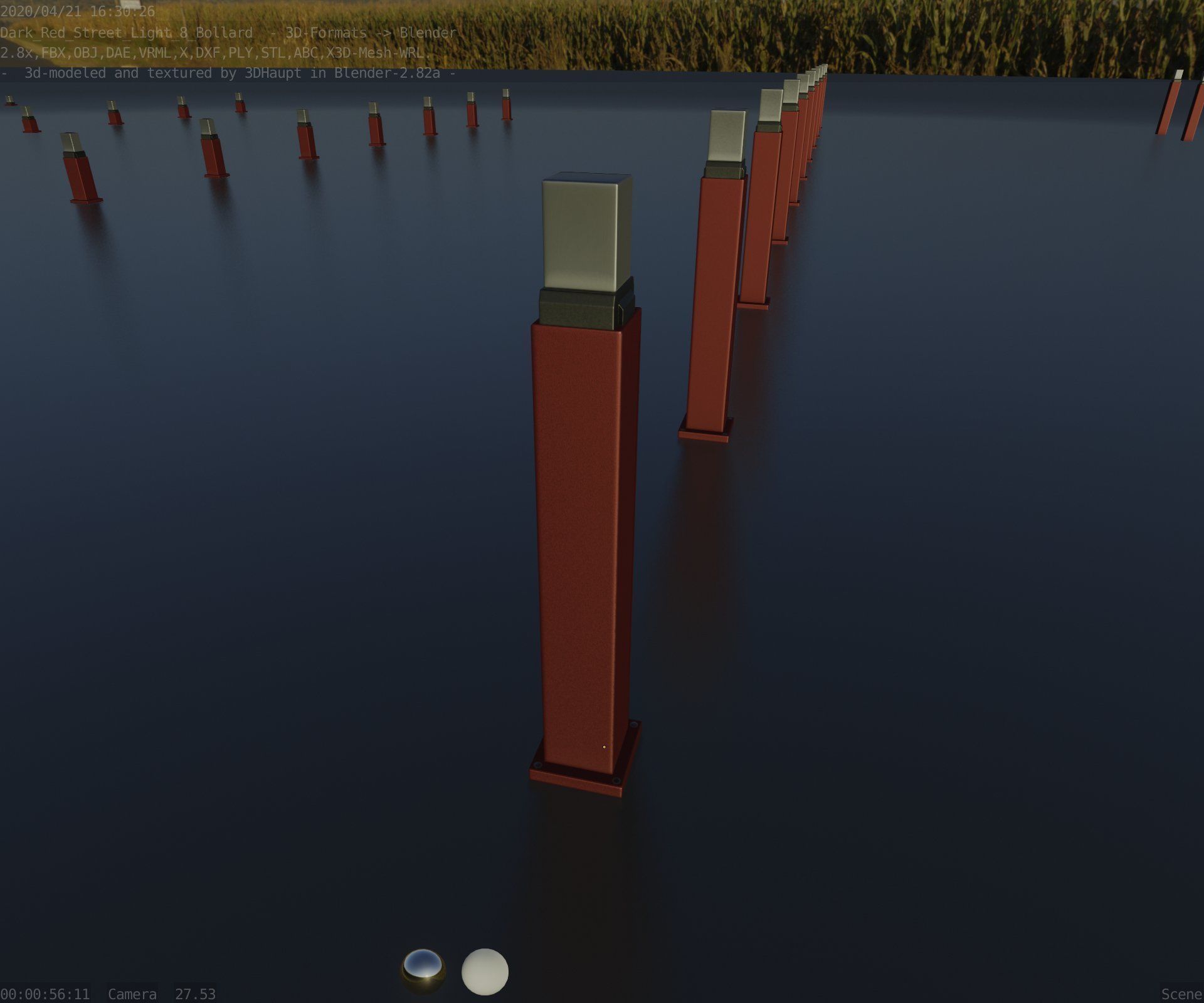 Street Light 8 Bollard 900mm Dark Red Version 3 Low-poly 3D model_9