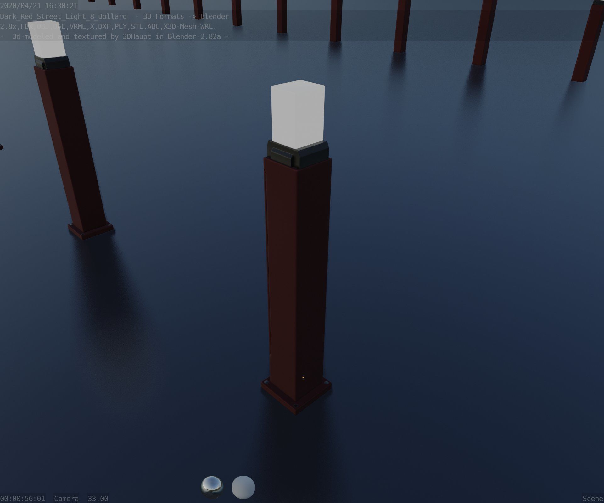 Street Light 8 Bollard 900mm Dark Red Version 3 Low-poly 3D model_64