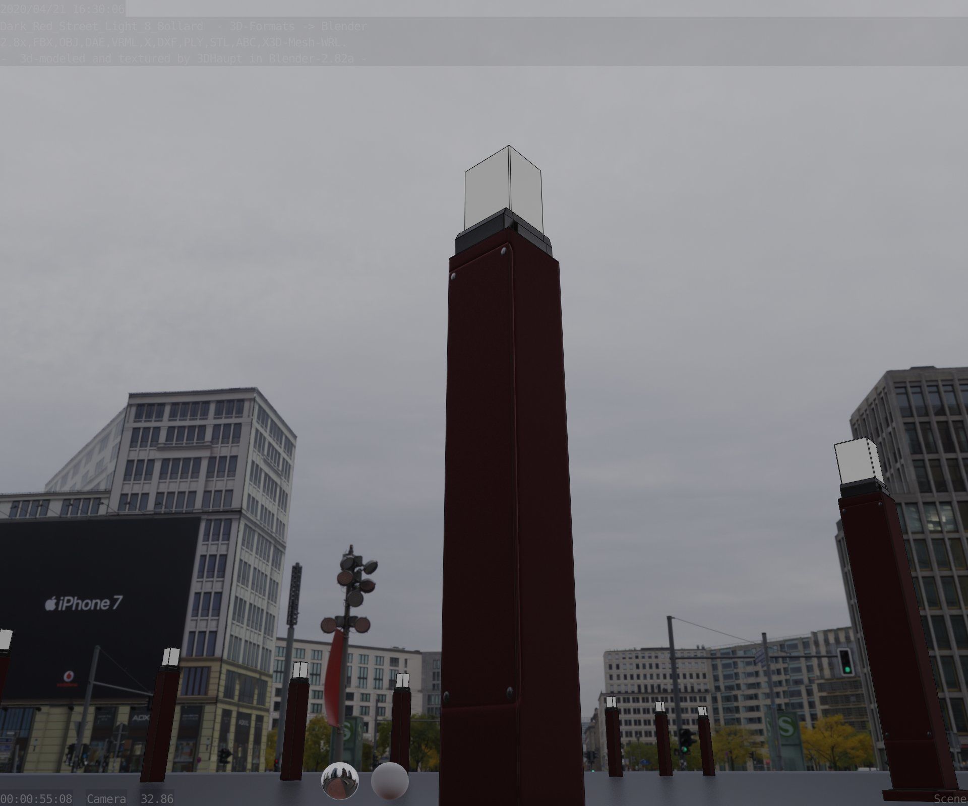 Street Light 8 Bollard 900mm Dark Red Version 3 Low-poly 3D model_47