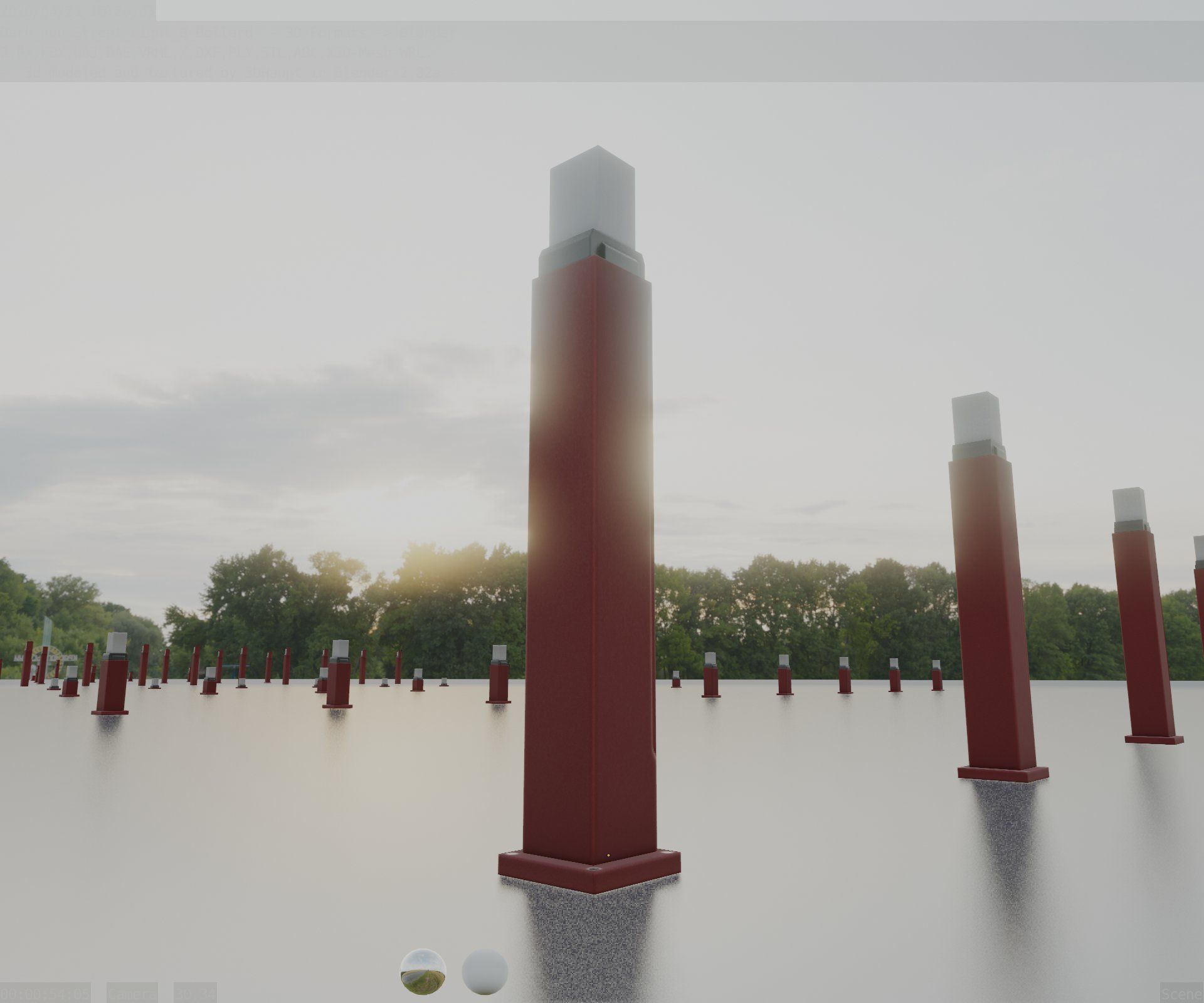 Street Light 8 Bollard 900mm Dark Red Version 3 Low-poly 3D model_21
