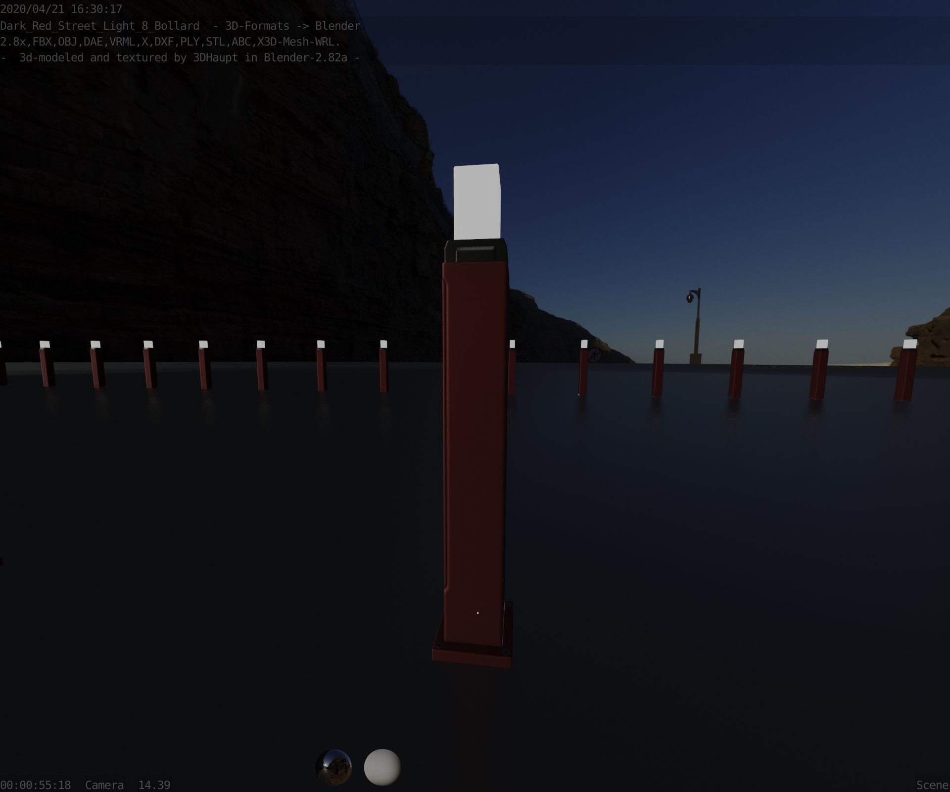 Street Light 8 Bollard 900mm Dark Red Version 3 Low-poly 3D model_57