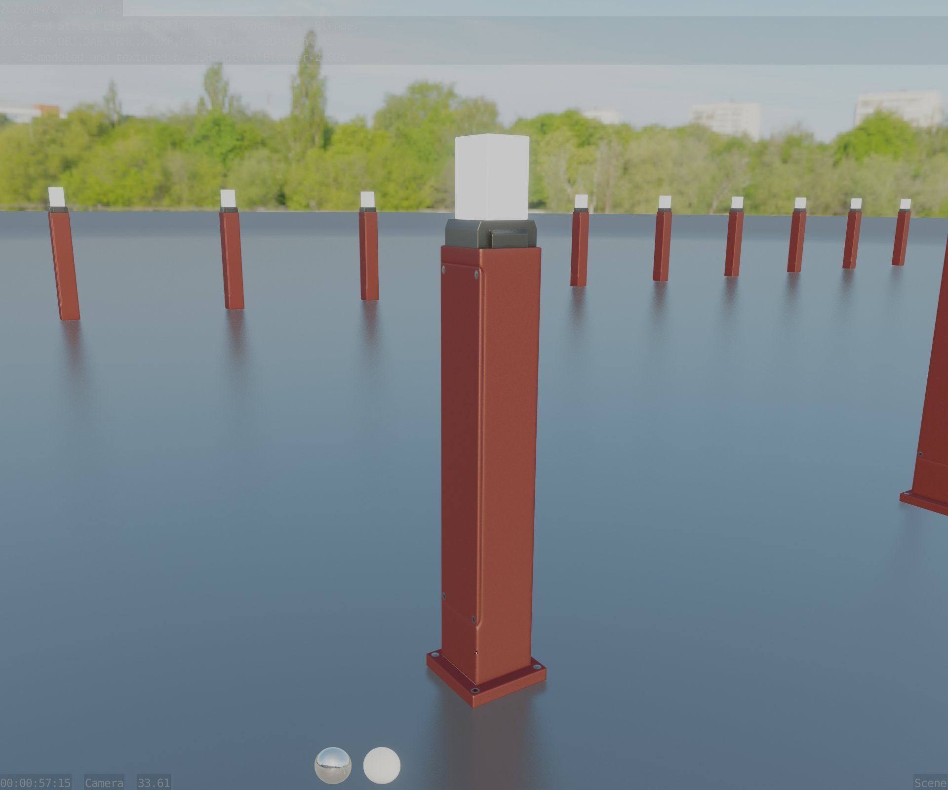 Street Light 8 Bollard 900mm Dark Red Version 3 Low-poly 3D model_82