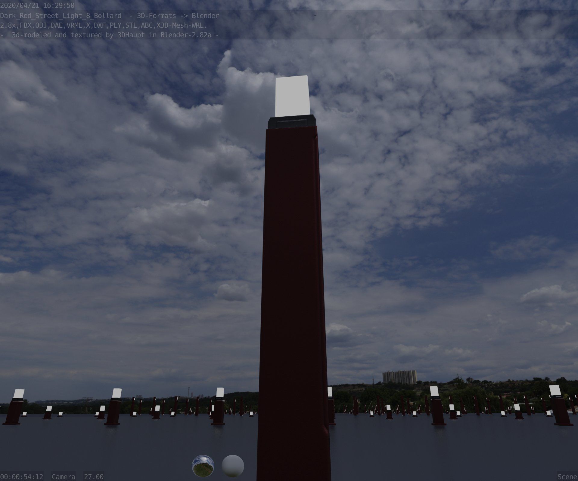 Street Light 8 Bollard 900mm Dark Red Version 3 Low-poly 3D model_27
