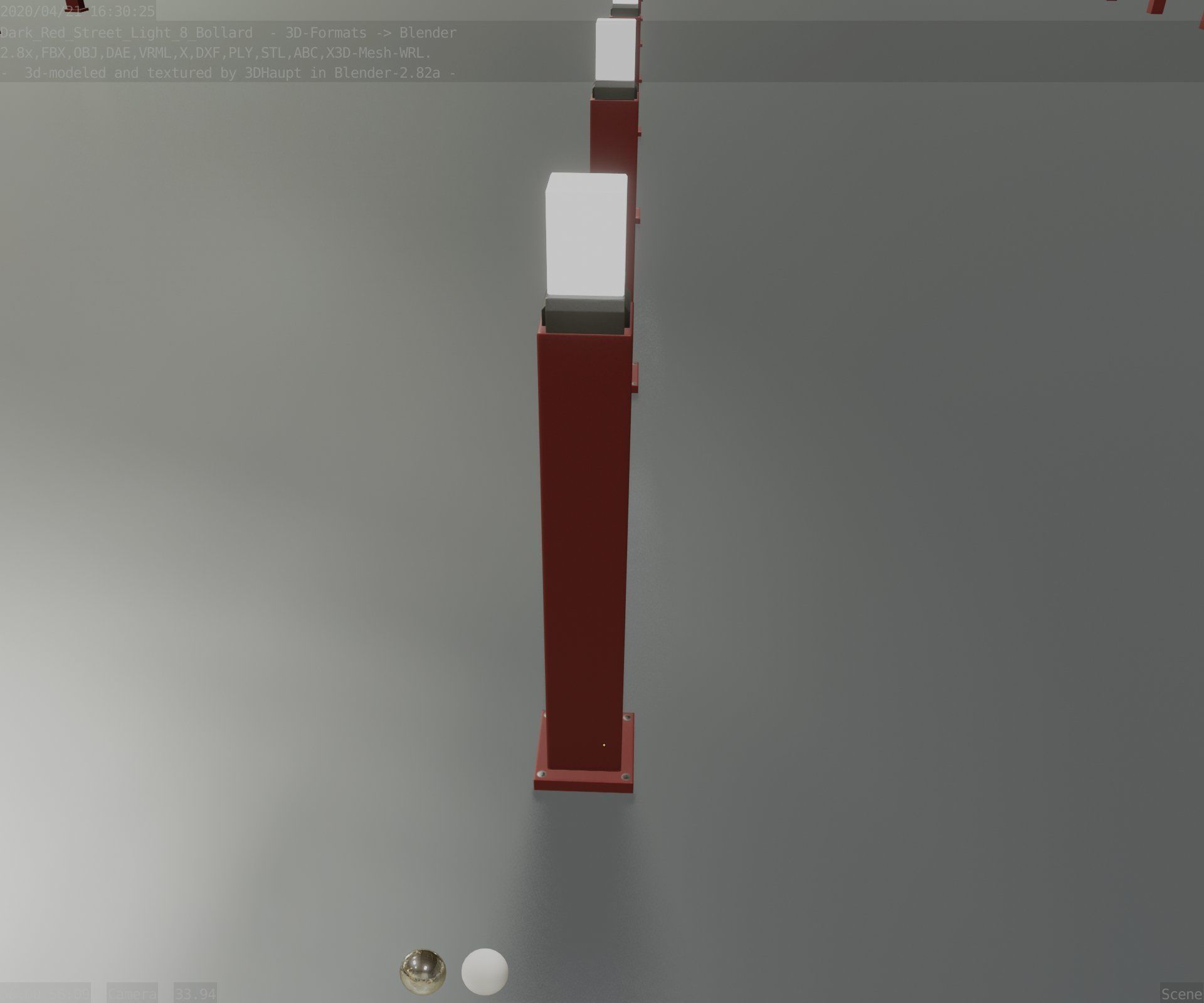 Street Light 8 Bollard 900mm Dark Red Version 3 Low-poly 3D model_7