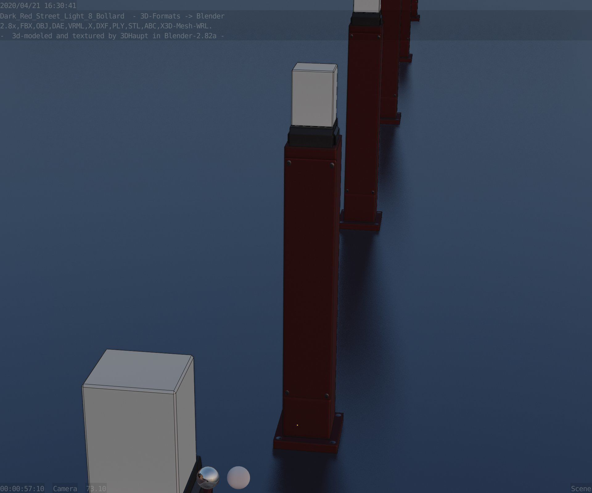 Street Light 8 Bollard 900mm Dark Red Version 3 Low-poly 3D model_77