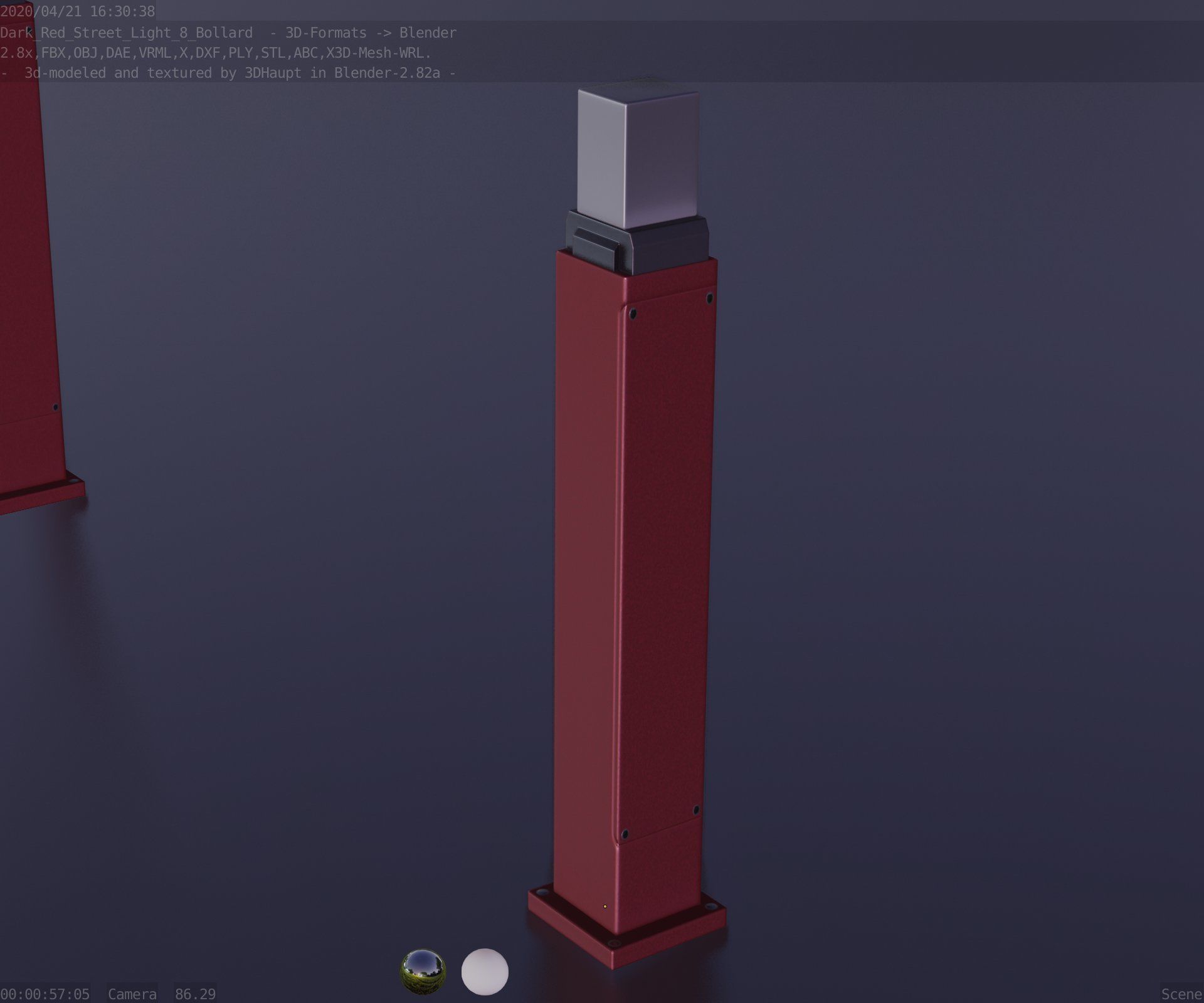 Street Light 8 Bollard 900mm Dark Red Version 3 Low-poly 3D model_72