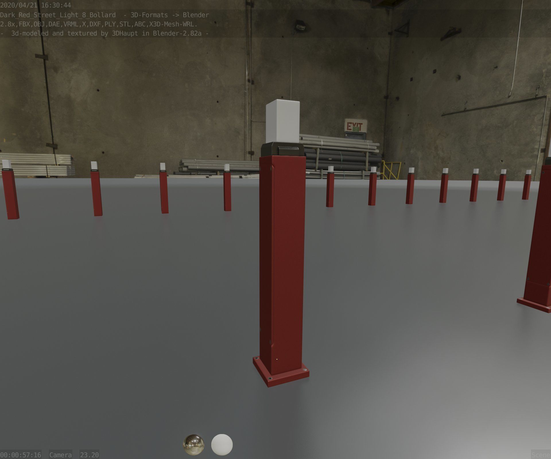 Street Light 8 Bollard 900mm Dark Red Version 3 Low-poly 3D model_83