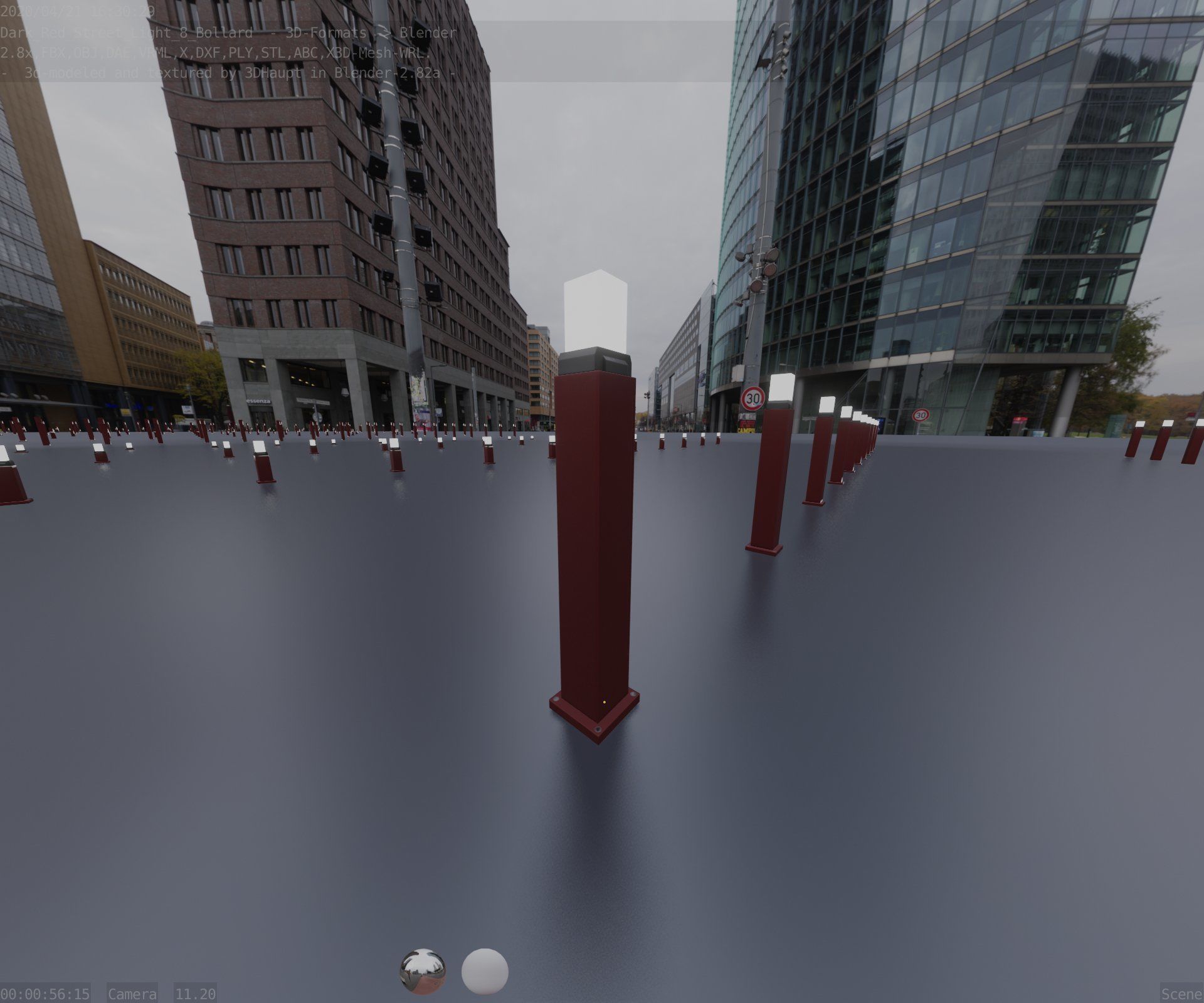 Street Light 8 Bollard 900mm Dark Red Version 3 Low-poly 3D model_13