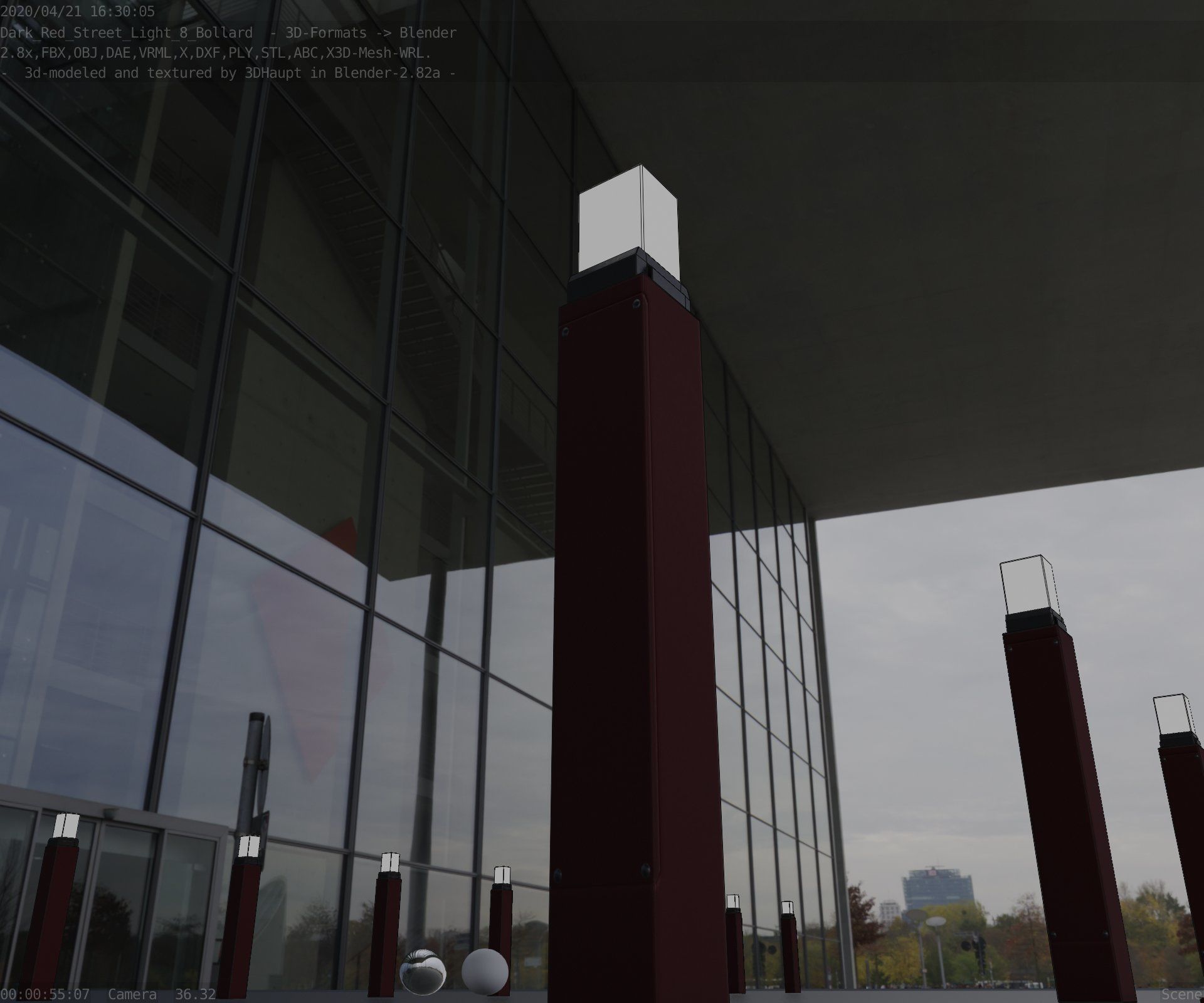 Street Light 8 Bollard 900mm Dark Red Version 3 Low-poly 3D model_46