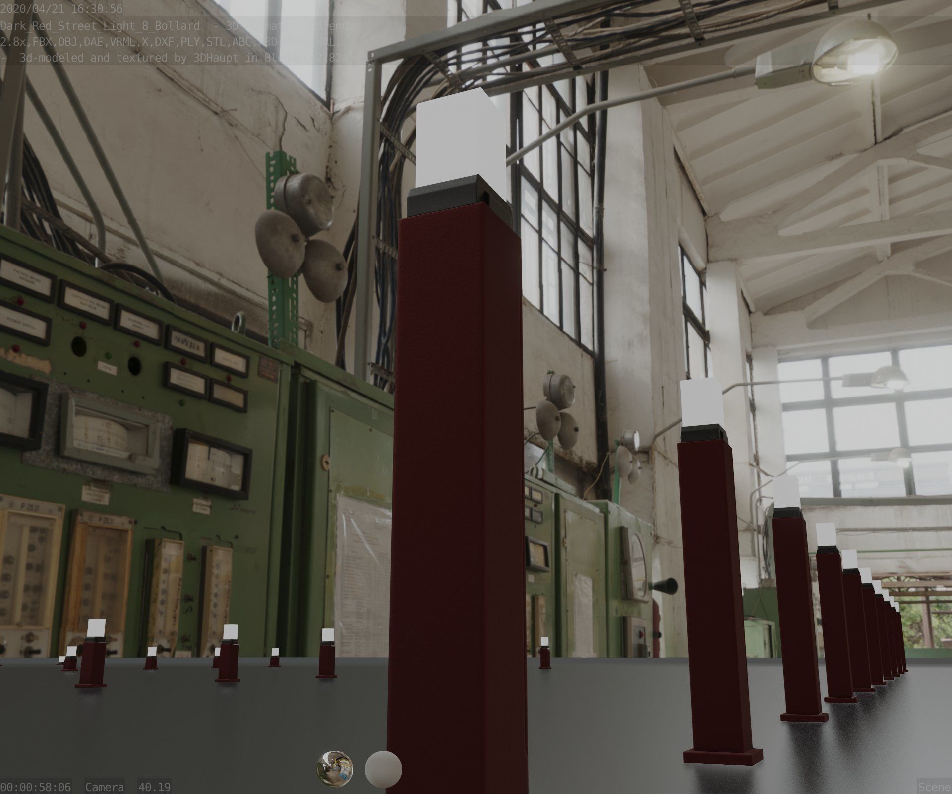 Street Light 8 Bollard 900mm Dark Red Version 3 Low-poly 3D model_97