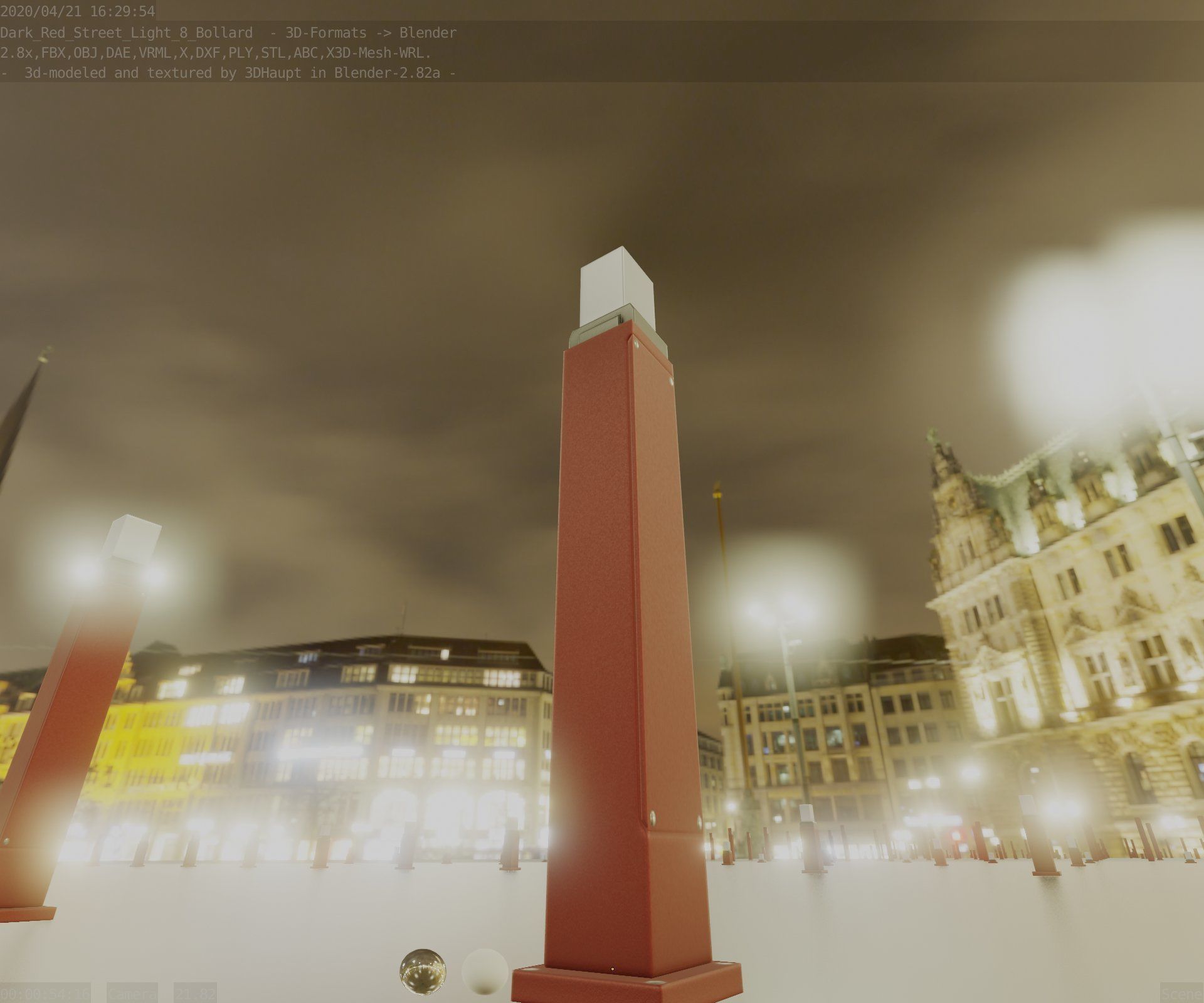 Street Light 8 Bollard 900mm Dark Red Version 3 Low-poly 3D model_31