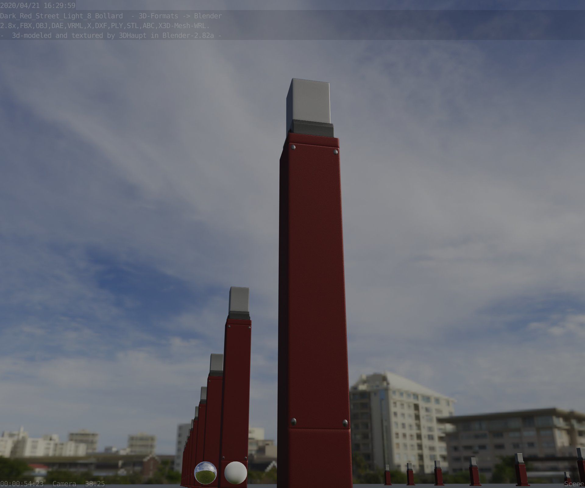 Street Light 8 Bollard 900mm Dark Red Version 3 Low-poly 3D model_38