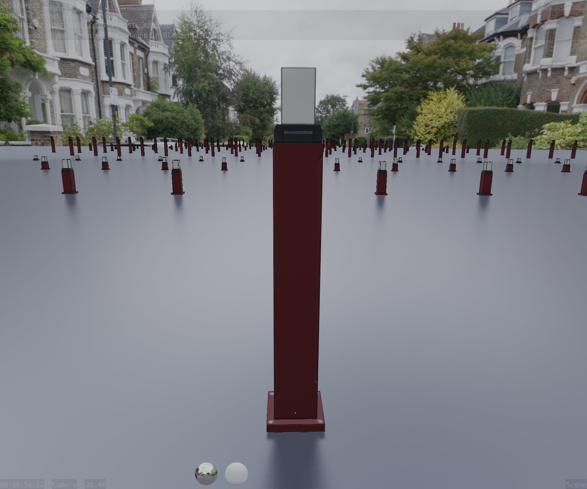 Street Light 8 Bollard 900mm Dark Red Version 3 Low-poly 3D model_65