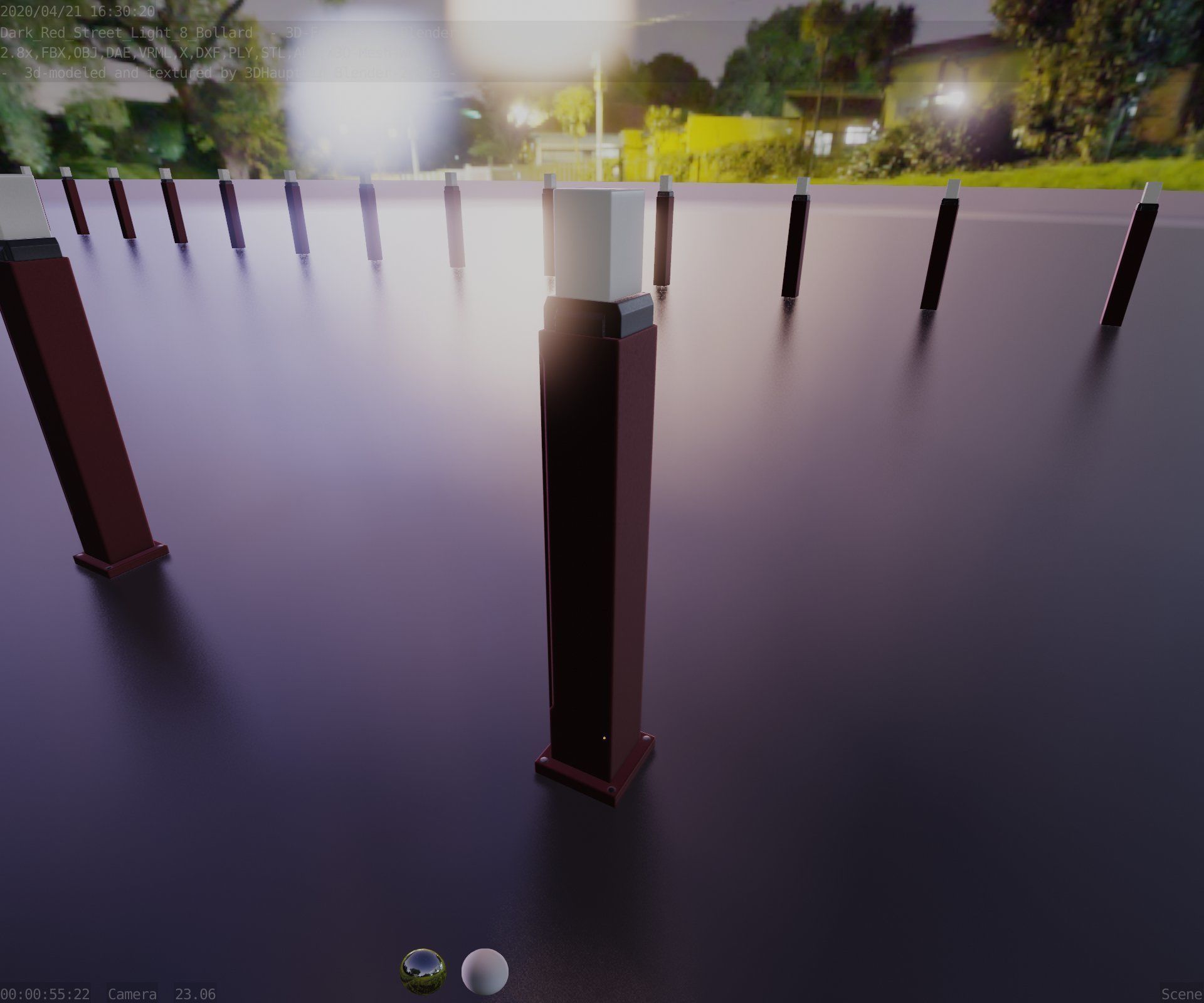 Street Light 8 Bollard 900mm Dark Red Version 3 Low-poly 3D model_61