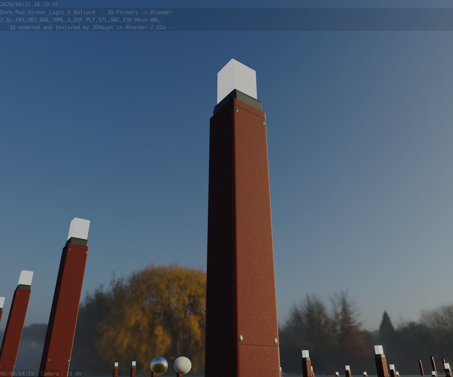 Street Light 8 Bollard 900mm Dark Red Version 3 Low-poly 3D model_34