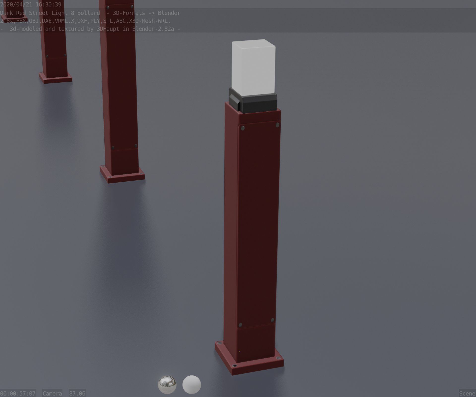Street Light 8 Bollard 900mm Dark Red Version 3 Low-poly 3D model_74