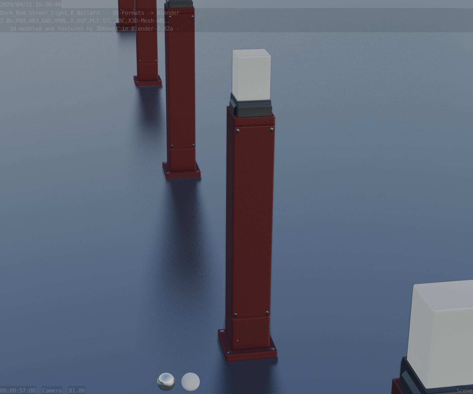 Street Light 8 Bollard 900mm Dark Red Version 3 Low-poly 3D model_75