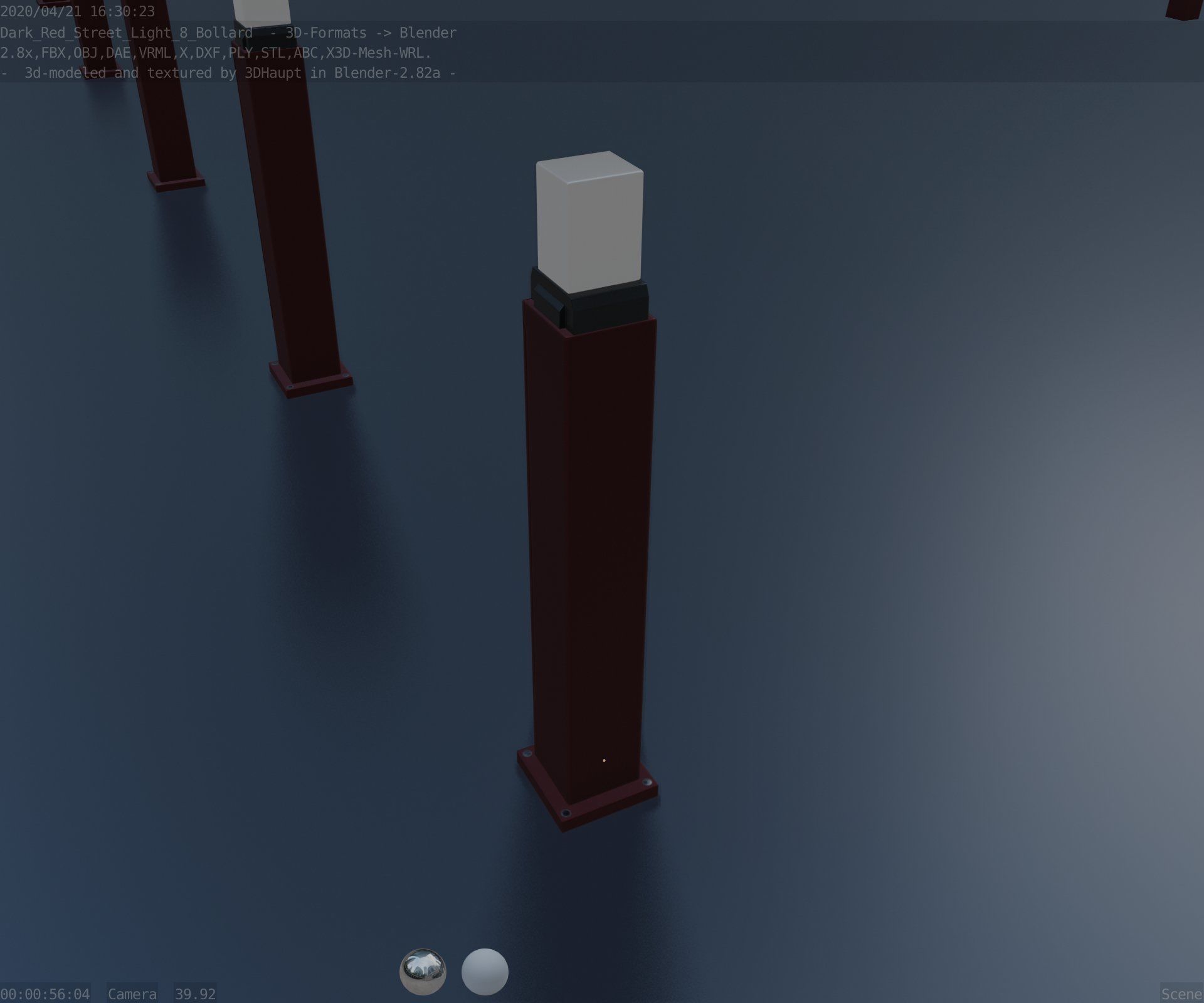 Street Light 8 Bollard 900mm Dark Red Version 3 Low-poly 3D model_2