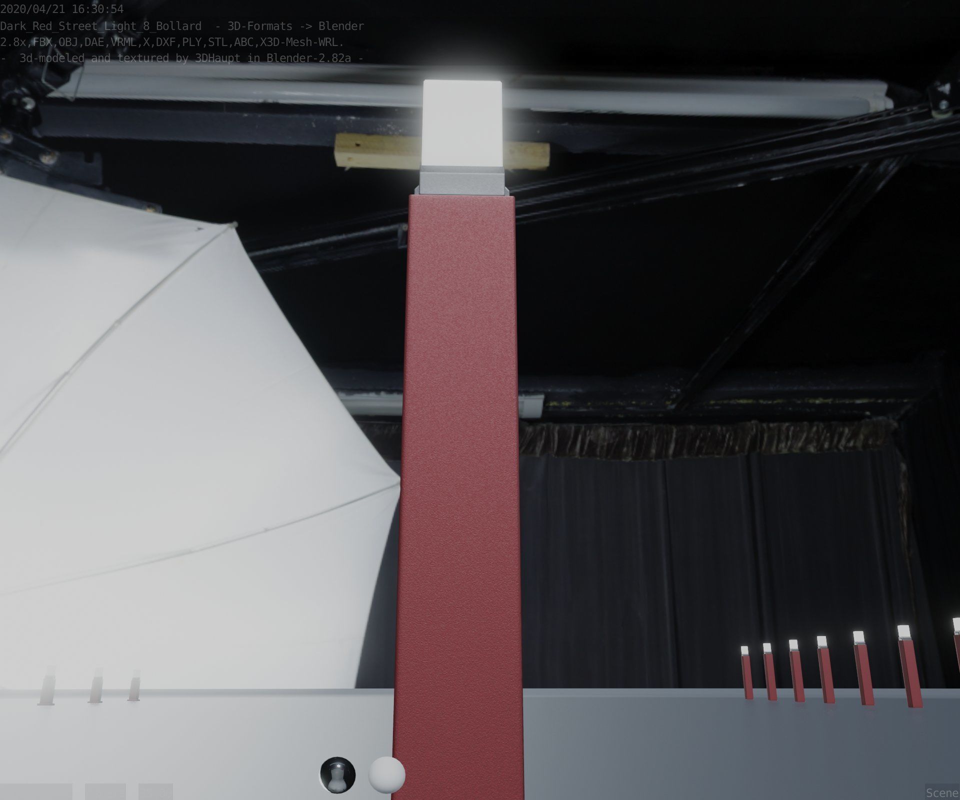 Street Light 8 Bollard 900mm Dark Red Version 3 Low-poly 3D model_94