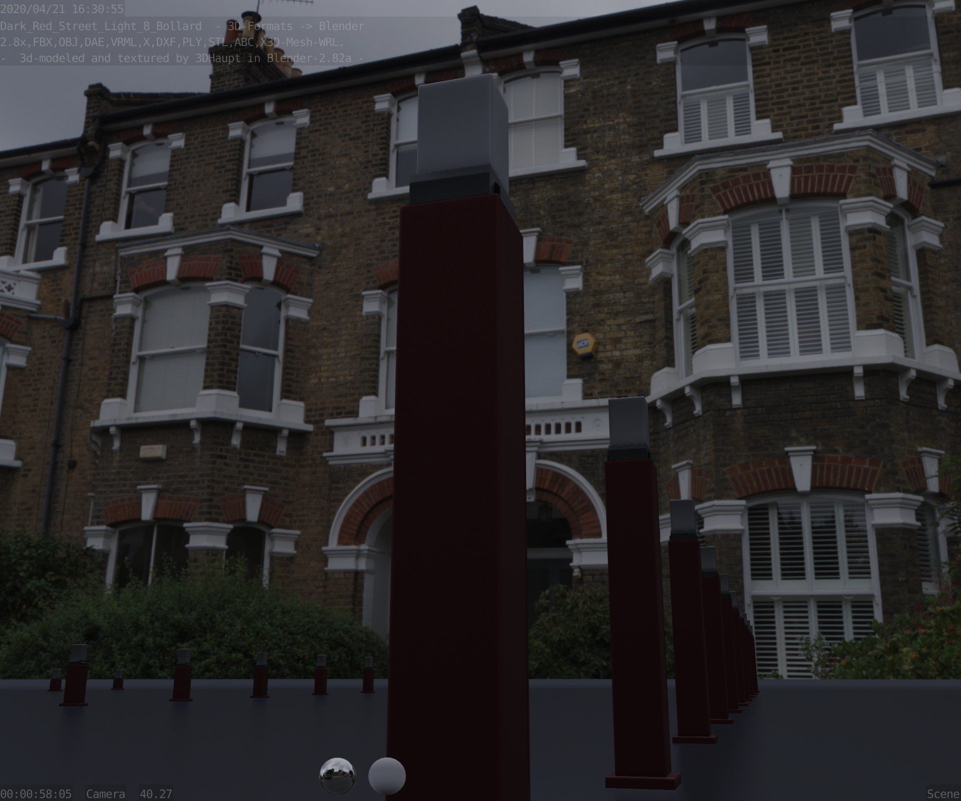 Street Light 8 Bollard 900mm Dark Red Version 3 Low-poly 3D model_96