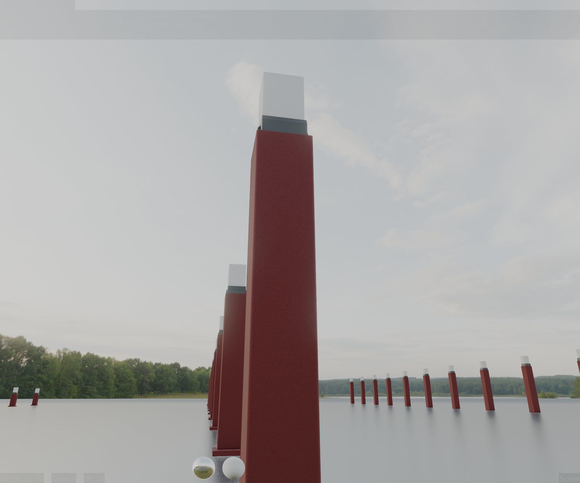 Street Light 8 Bollard 900mm Dark Red Version 3 Low-poly 3D model_93