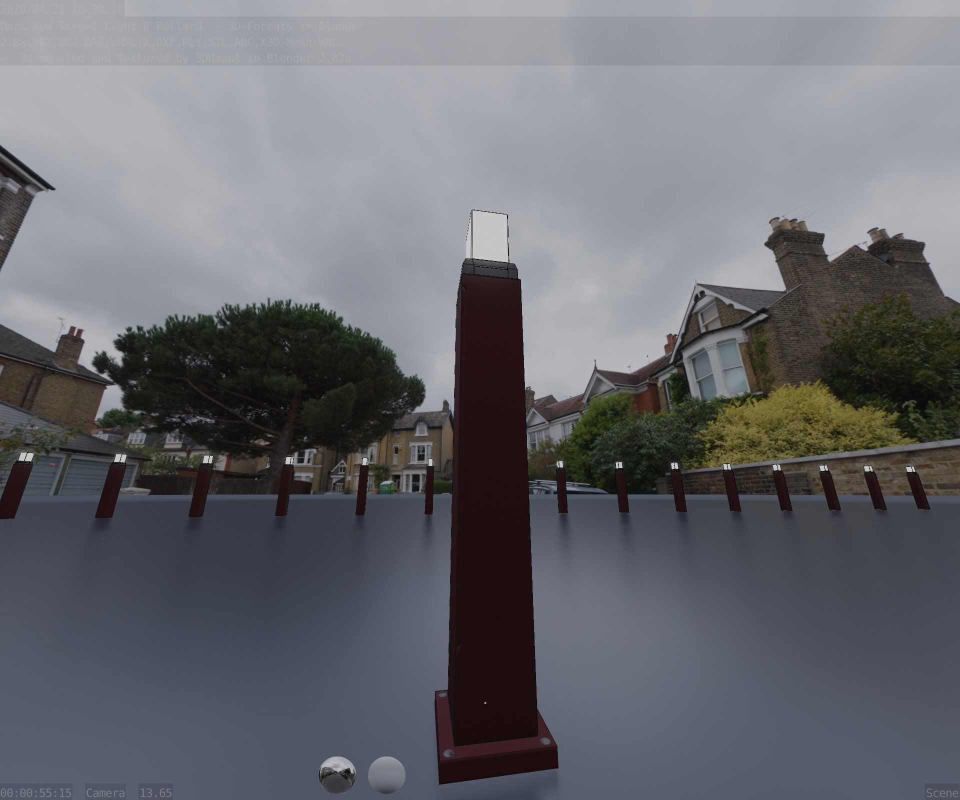 Street Light 8 Bollard 900mm Dark Red Version 3 Low-poly 3D model_54