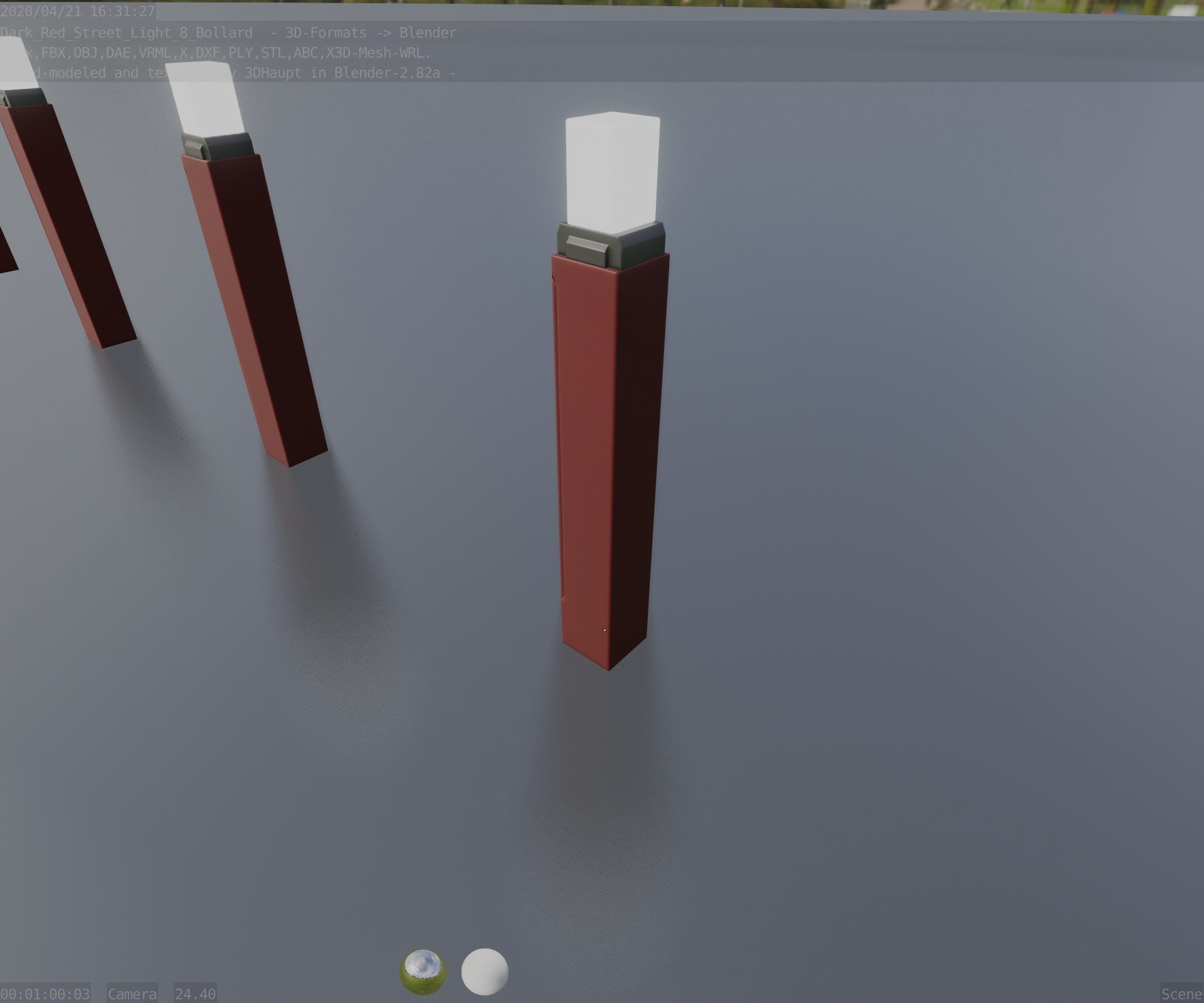 Street Light 8 Bollard 900mm Dark Red Version 6  Low-poly 3D model_42