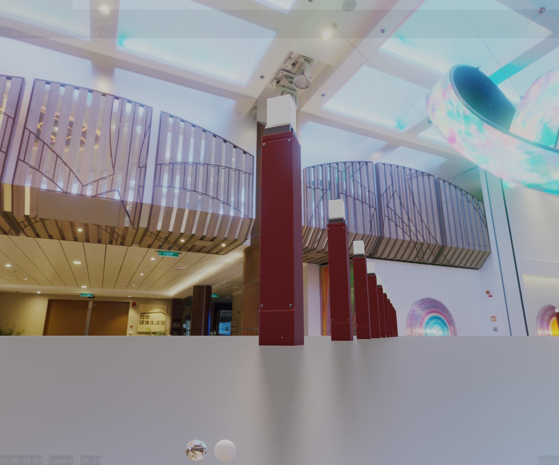 Street Light 8 Bollard 900mm Dark Red Version 6  Low-poly 3D model_11