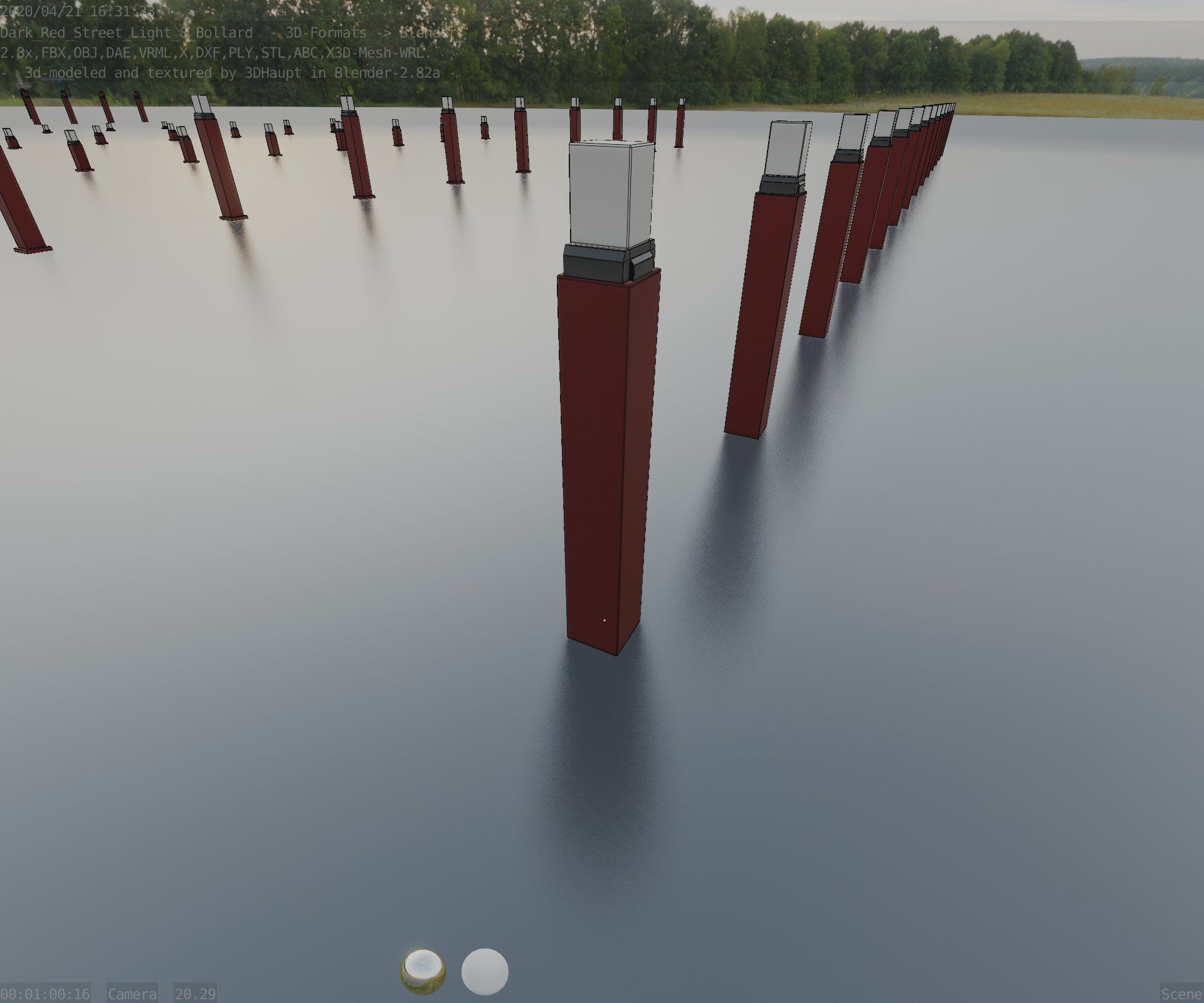 Street Light 8 Bollard 900mm Dark Red Version 6  Low-poly 3D model_55
