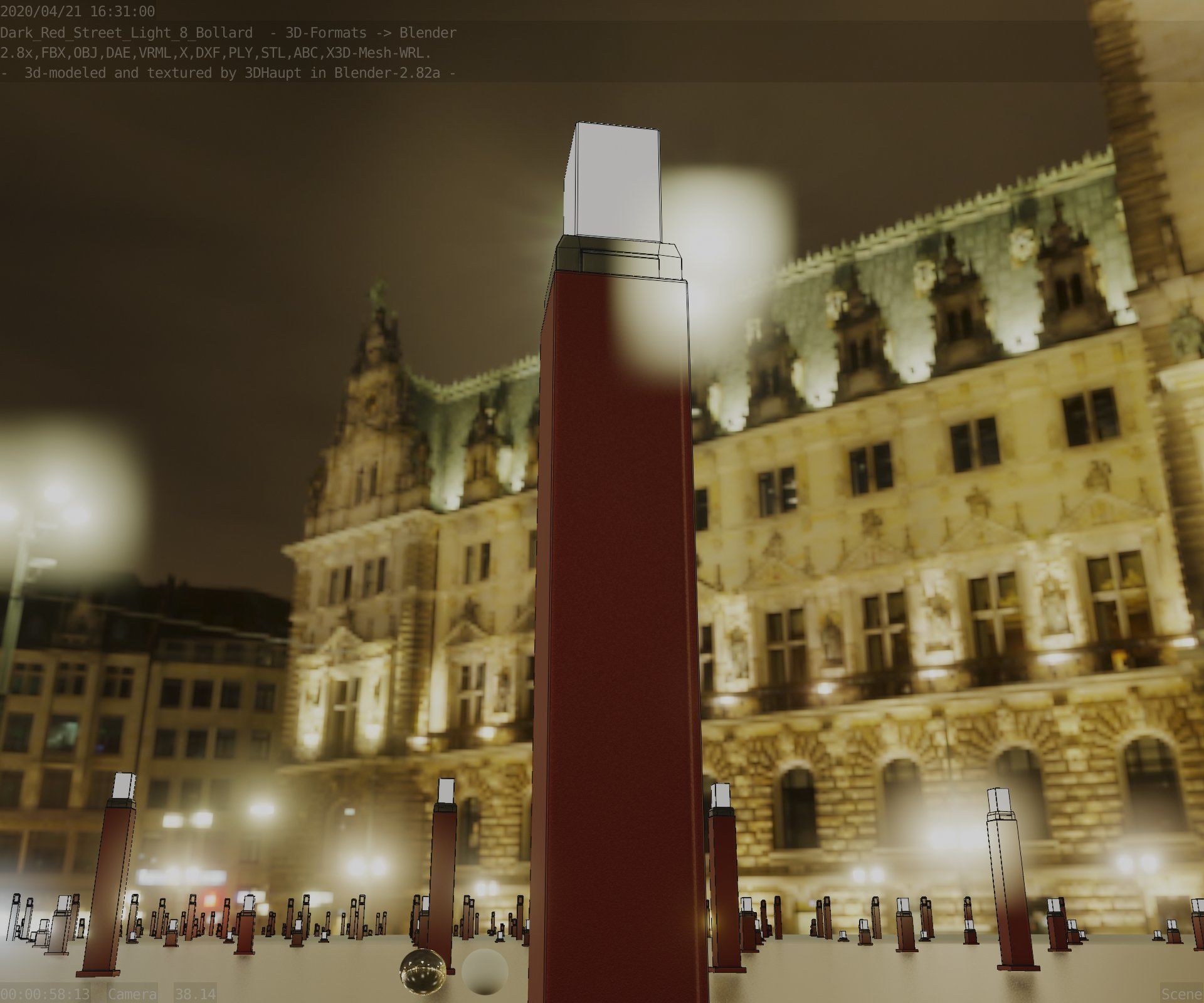 Street Light 8 Bollard 900mm Dark Red Version 6  Low-poly 3D model_17