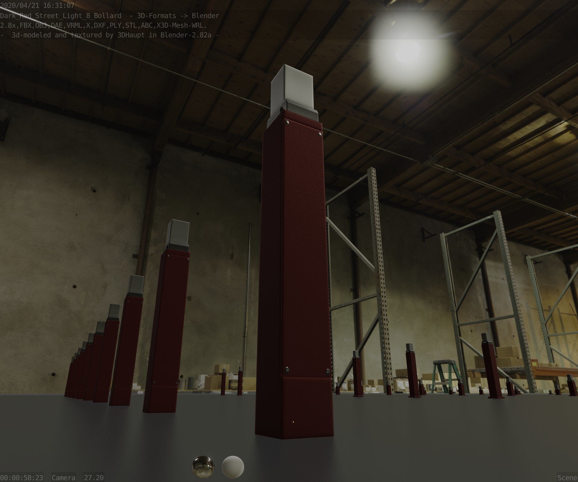 Street Light 8 Bollard 900mm Dark Red Version 6  Low-poly 3D model_4