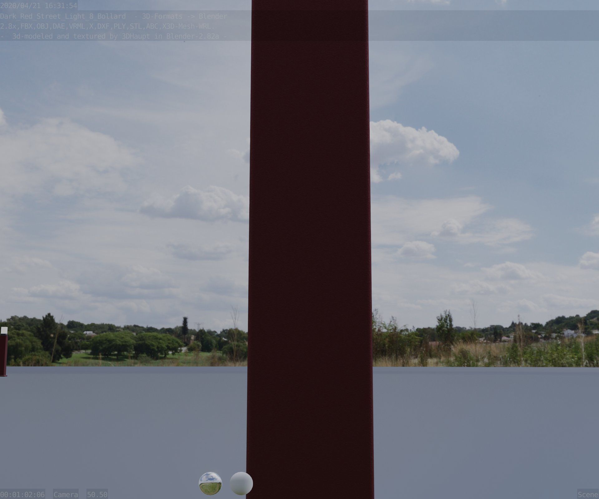 Street Light 8 Bollard 900mm Dark Red Version 6  Low-poly 3D model_92